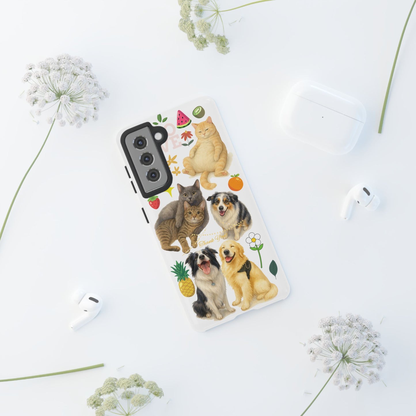 60A Dog and Cat Printed Dual-Layer Phone Case In White – Glossy or Matte Finish – iPhone & Android Compatible
