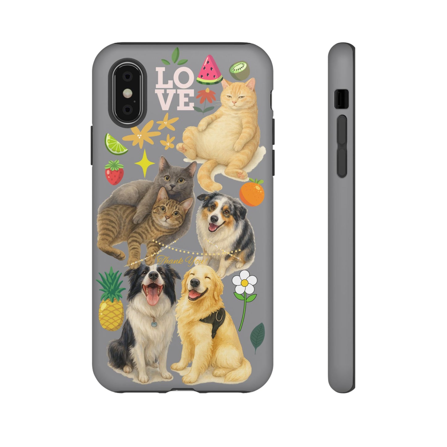 60A-3 Dog and Cat Printed Dual-Layer Phone Case In Grey – Glossy or Matte Finish – iPhone & Android Compatible