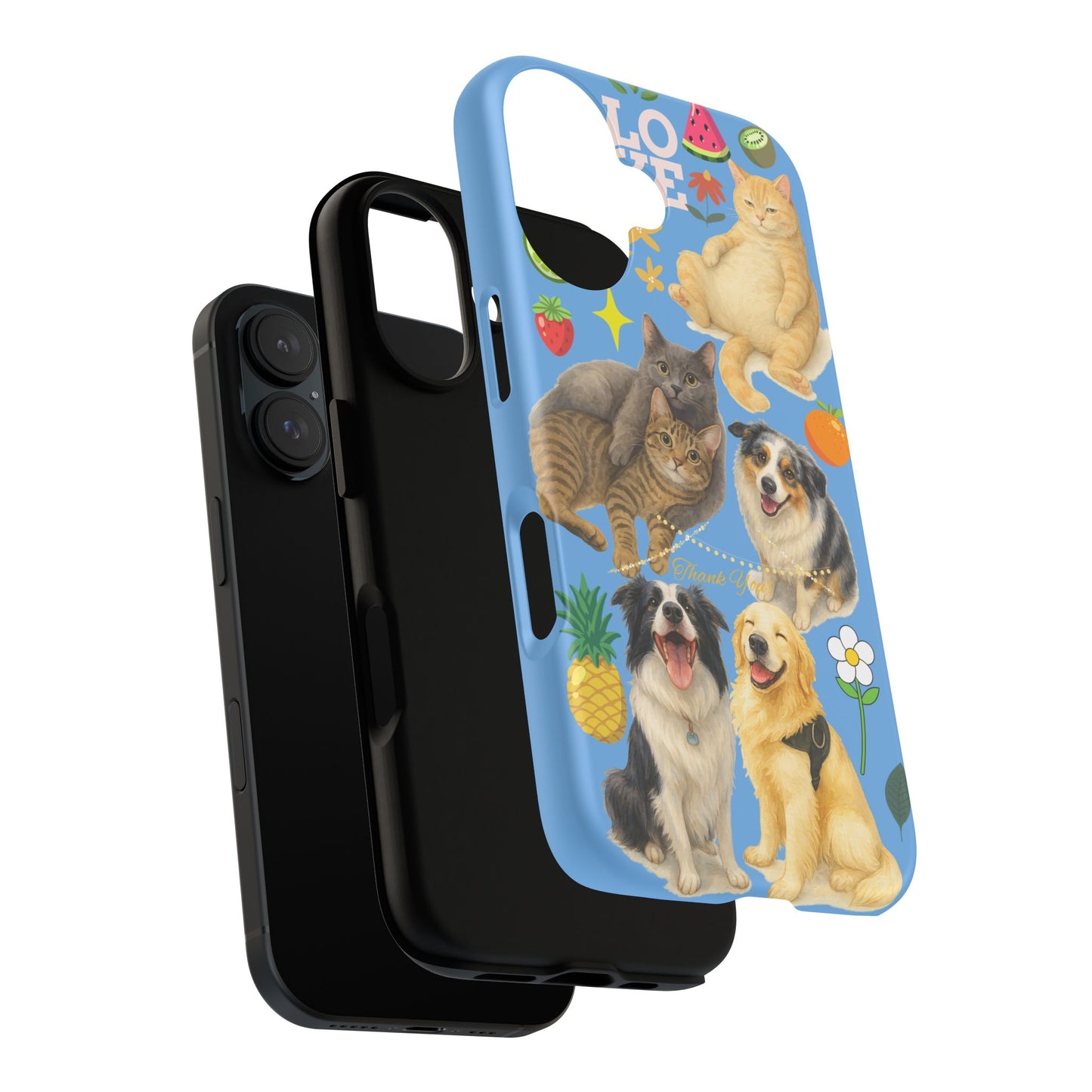 60A-1 Dog and Cat Printed Dual-Layer Phone Case In Blue – Glossy or Matte Finish – iPhone & Android Compatible
