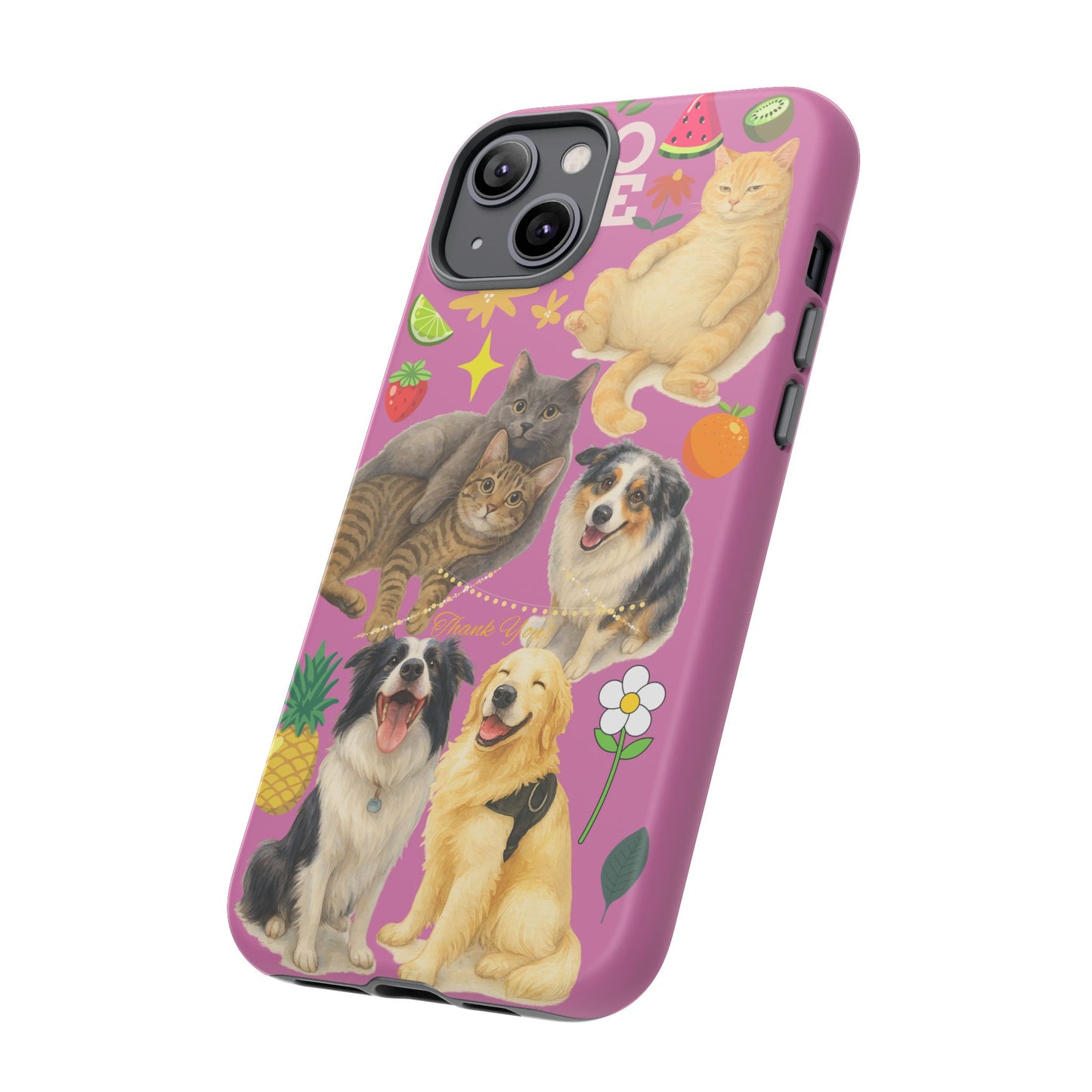 60A-2 Dog and Cat Printed Dual-Layer Phone Case In Pink – Glossy or Matte Finish – iPhone & Android Compatible