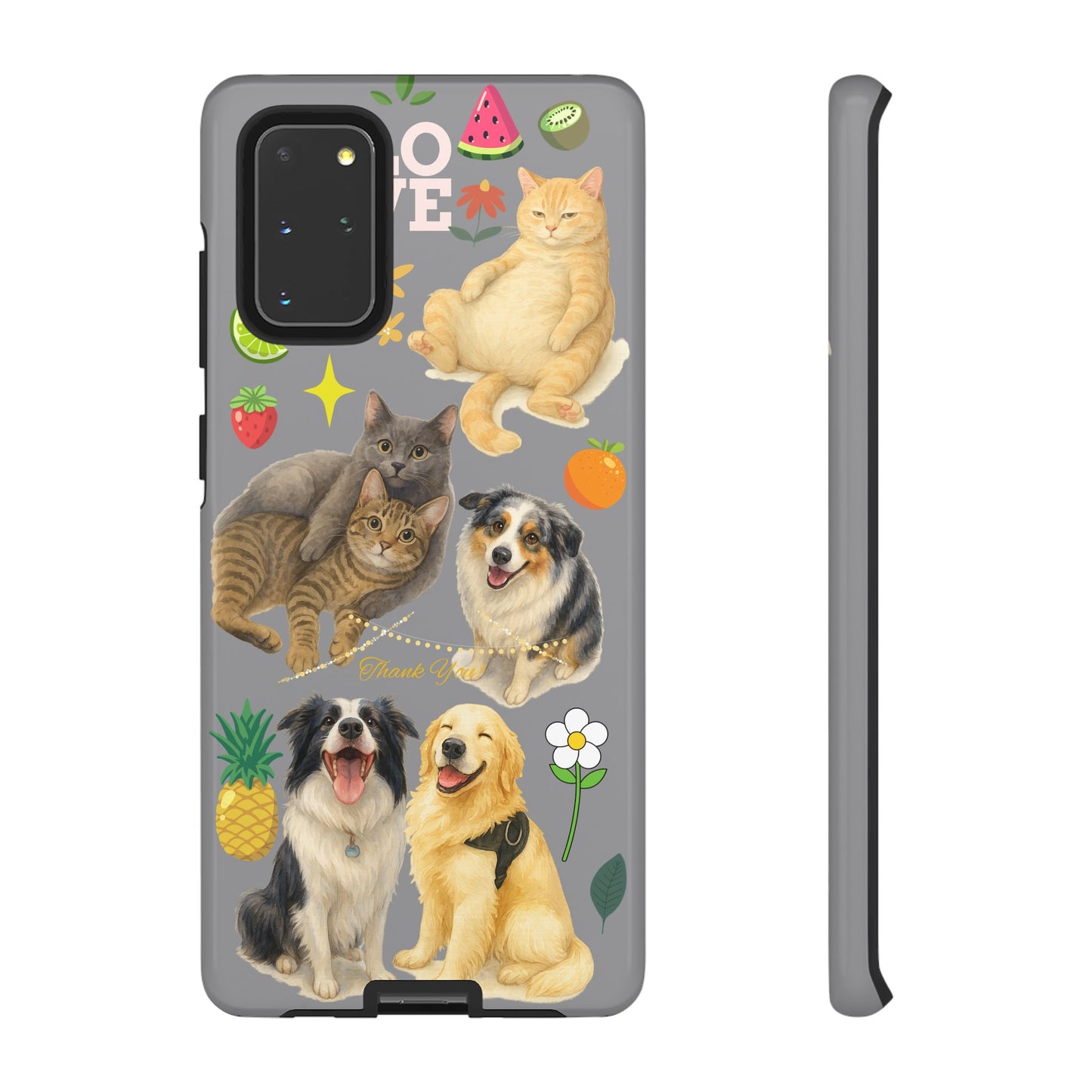 60A-3 Dog and Cat Printed Dual-Layer Phone Case In Grey – Glossy or Matte Finish – iPhone & Android Compatible
