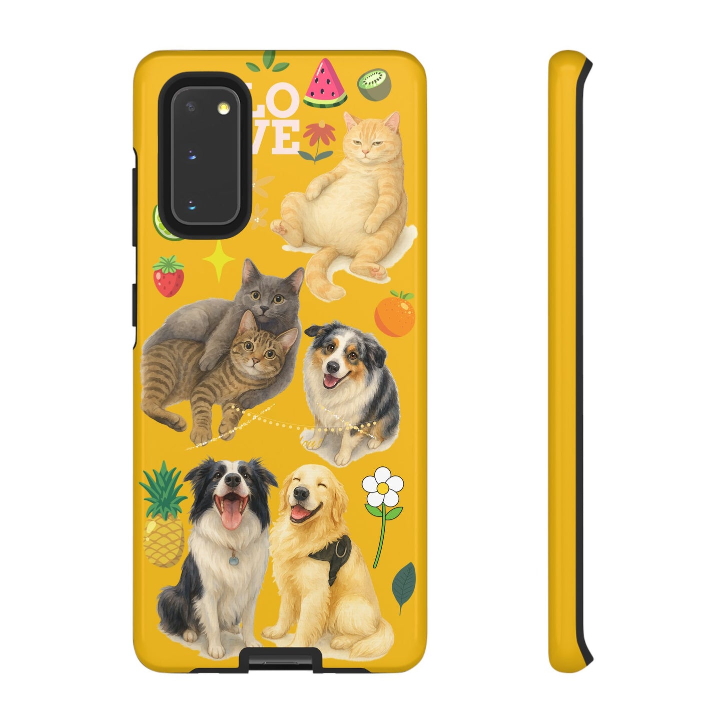 60A-5 Dog and Cat Printed Dual-Layer Phone Case In Yellow – Glossy or Matte Finish – iPhone & Android Compatible