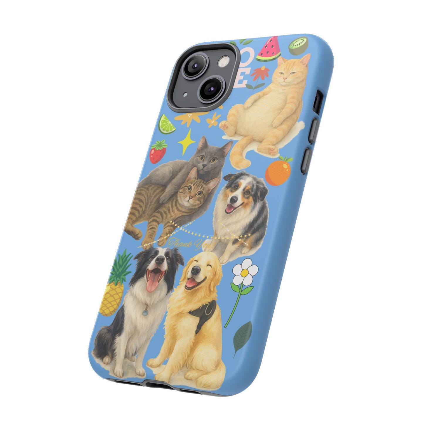 60A-1 Dog and Cat Printed Dual-Layer Phone Case In Blue – Glossy or Matte Finish – iPhone & Android Compatible