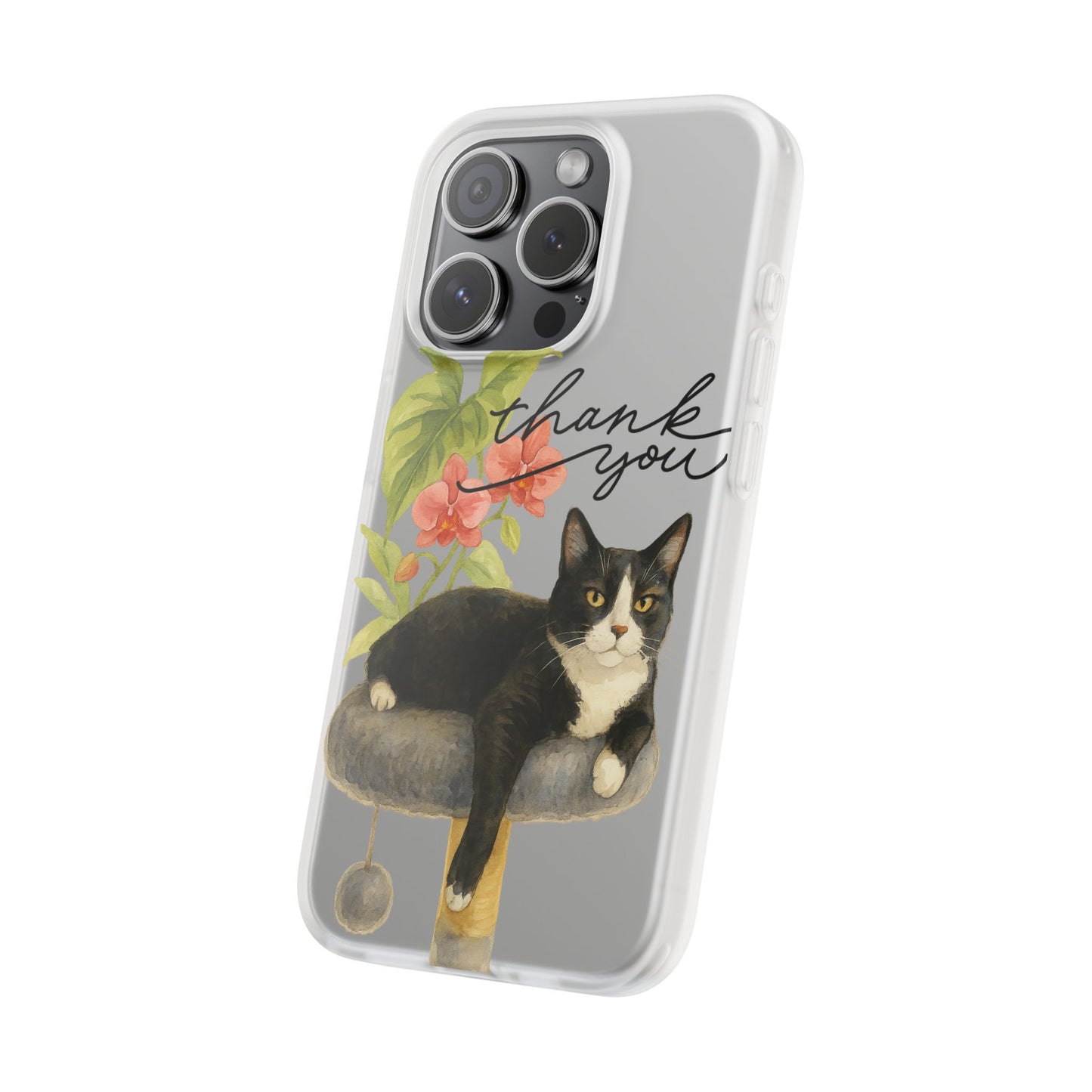 62A Cute Cat Thank You Phone Case – Flexible Matte TPU Slim Cover for iPhone & Android Gift