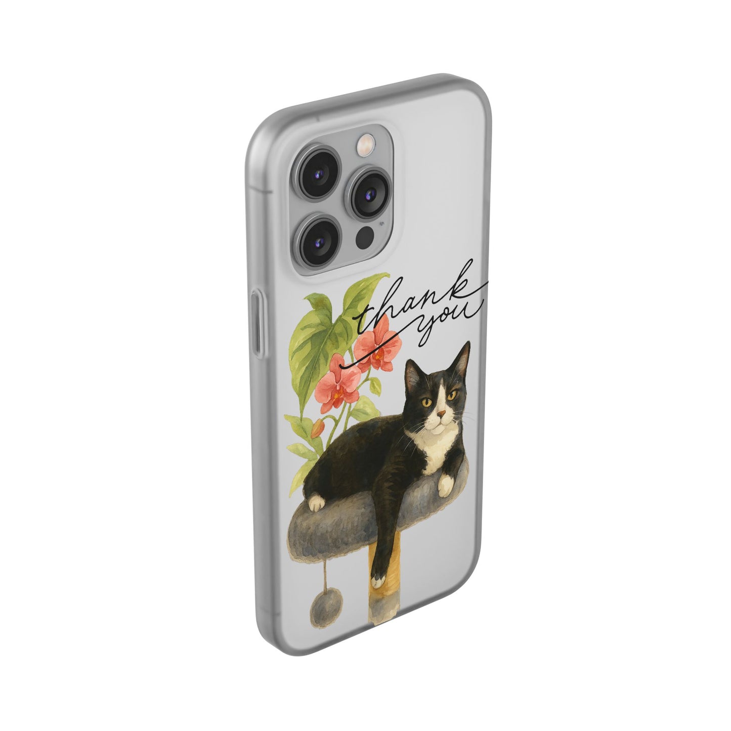 62A Cute Cat Thank You Phone Case – Flexible Matte TPU Slim Cover for iPhone & Android Gift