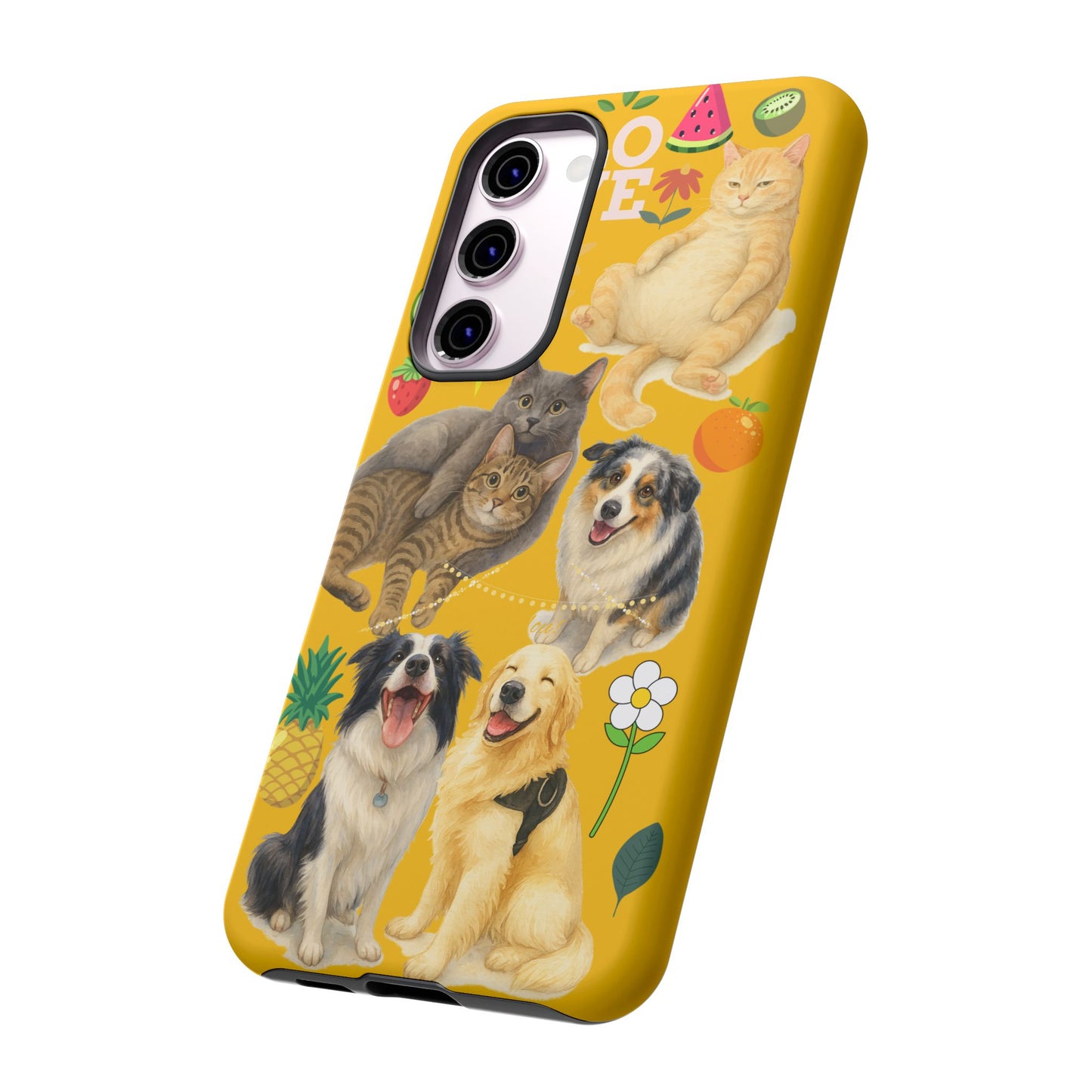 60A-5 Dog and Cat Printed Dual-Layer Phone Case In Yellow – Glossy or Matte Finish – iPhone & Android Compatible
