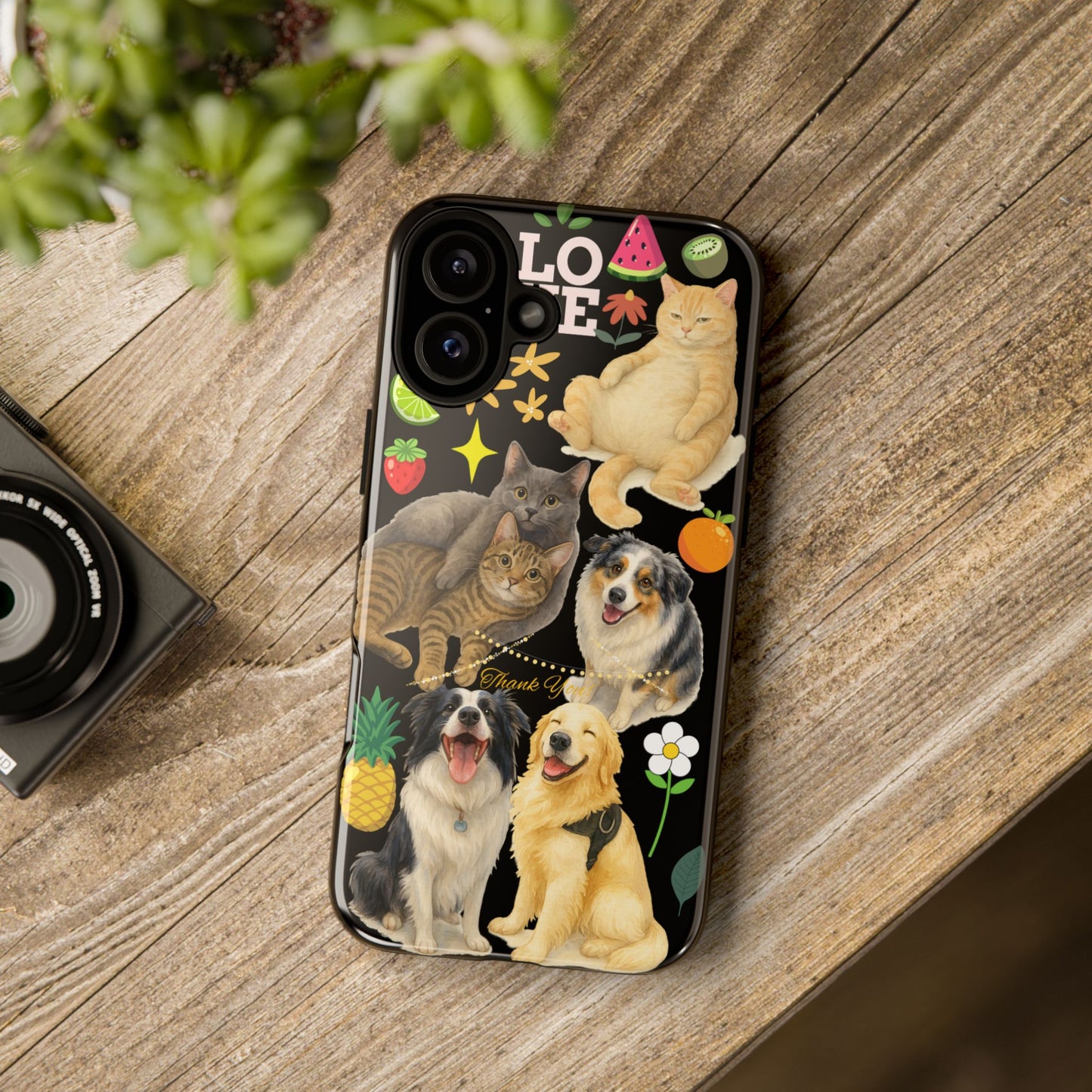 60A-8 Dog and Cat Printed Dual-Layer Phone Case In Black – Glossy or Matte Finish – iPhone & Android Compatible