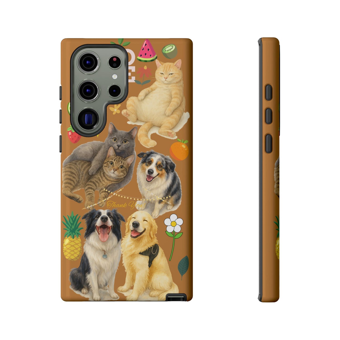 60A-9 Dog and Cat Printed Dual-Layer Phone Case In Light Brown – Glossy or Matte Finish – iPhone & Android Compatible