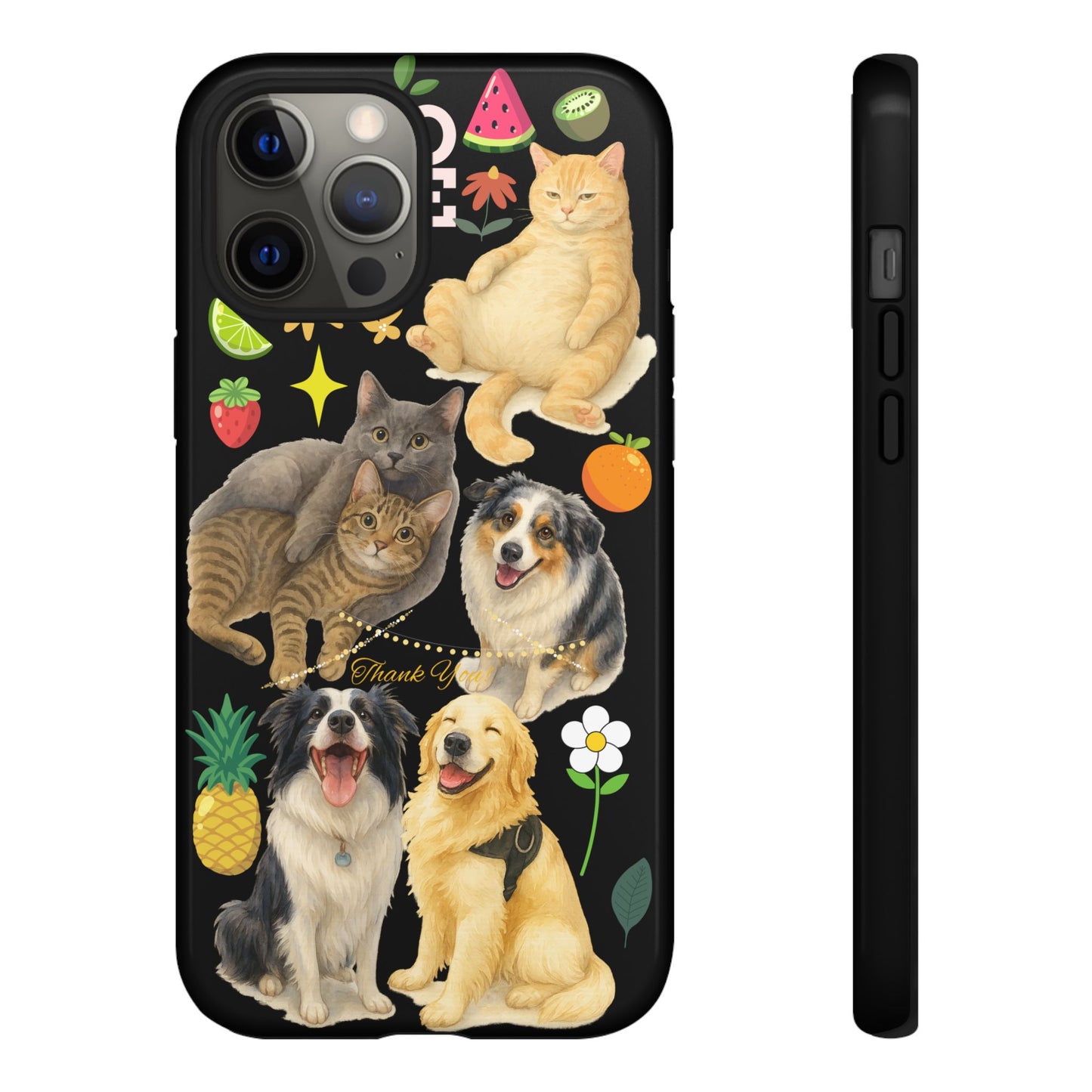 60A-8 Dog and Cat Printed Dual-Layer Phone Case In Black – Glossy or Matte Finish – iPhone & Android Compatible