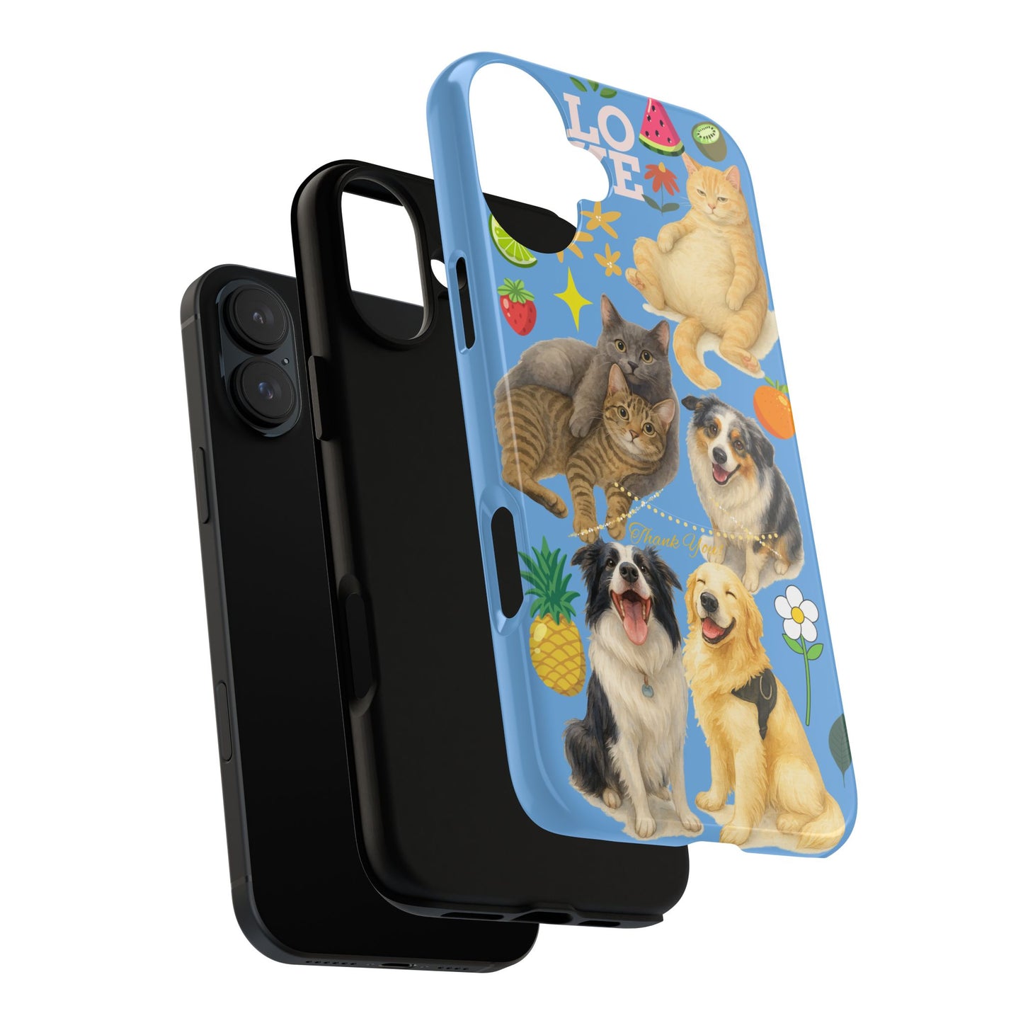 60A-1 Dog and Cat Printed Dual-Layer Phone Case In Blue – Glossy or Matte Finish – iPhone & Android Compatible