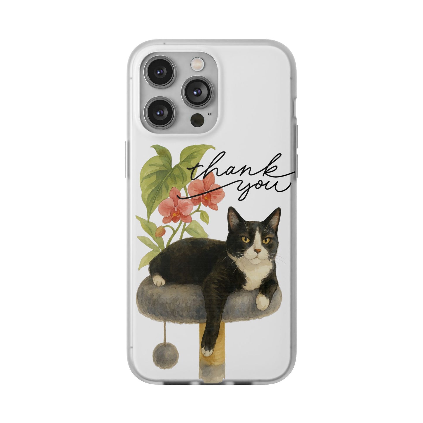 62A Cute Cat Thank You Phone Case – Flexible Matte TPU Slim Cover for iPhone & Android Gift