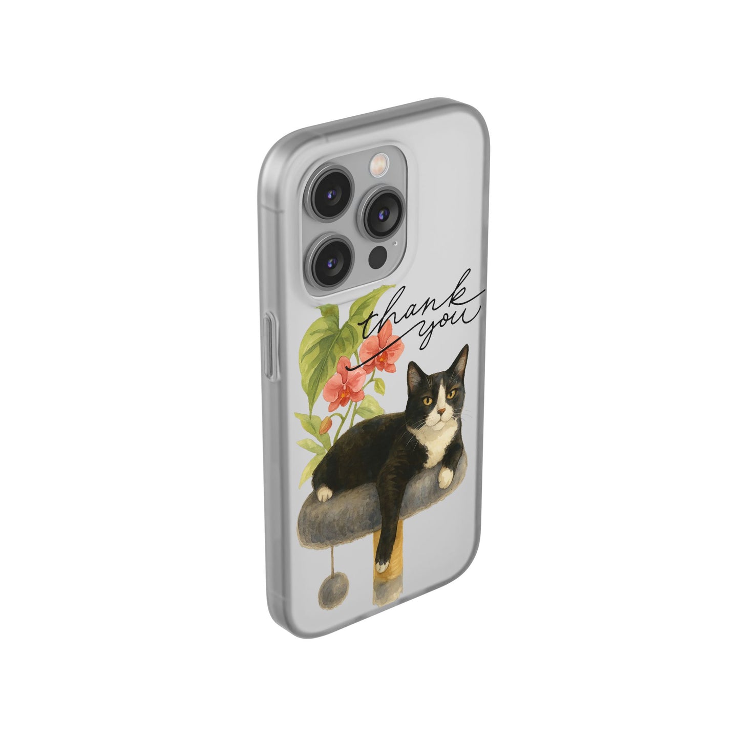 62A Cute Cat Thank You Phone Case – Flexible Matte TPU Slim Cover for iPhone & Android Gift