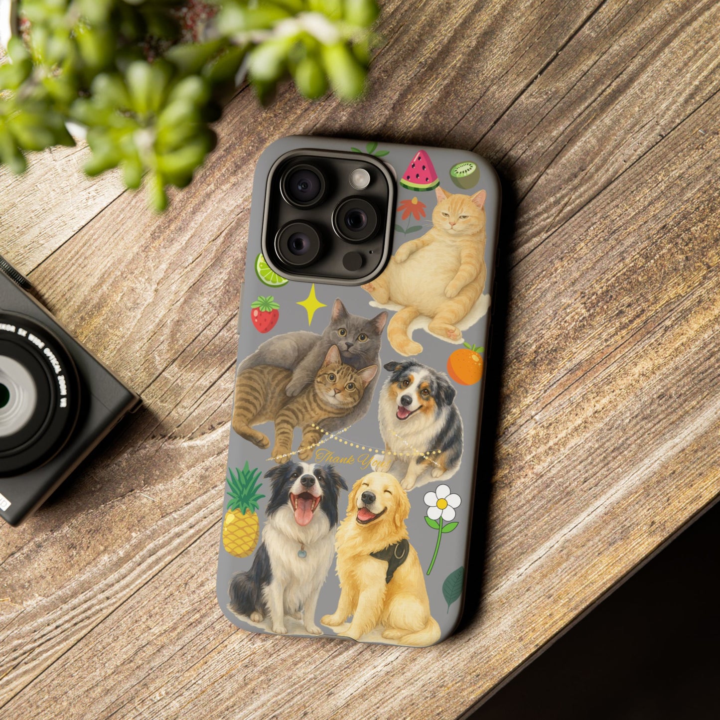 60A-3 Dog and Cat Printed Dual-Layer Phone Case In Grey – Glossy or Matte Finish – iPhone & Android Compatible