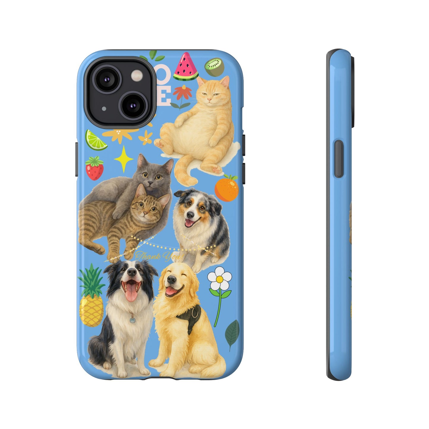 60A-1 Dog and Cat Printed Dual-Layer Phone Case In Blue – Glossy or Matte Finish – iPhone & Android Compatible