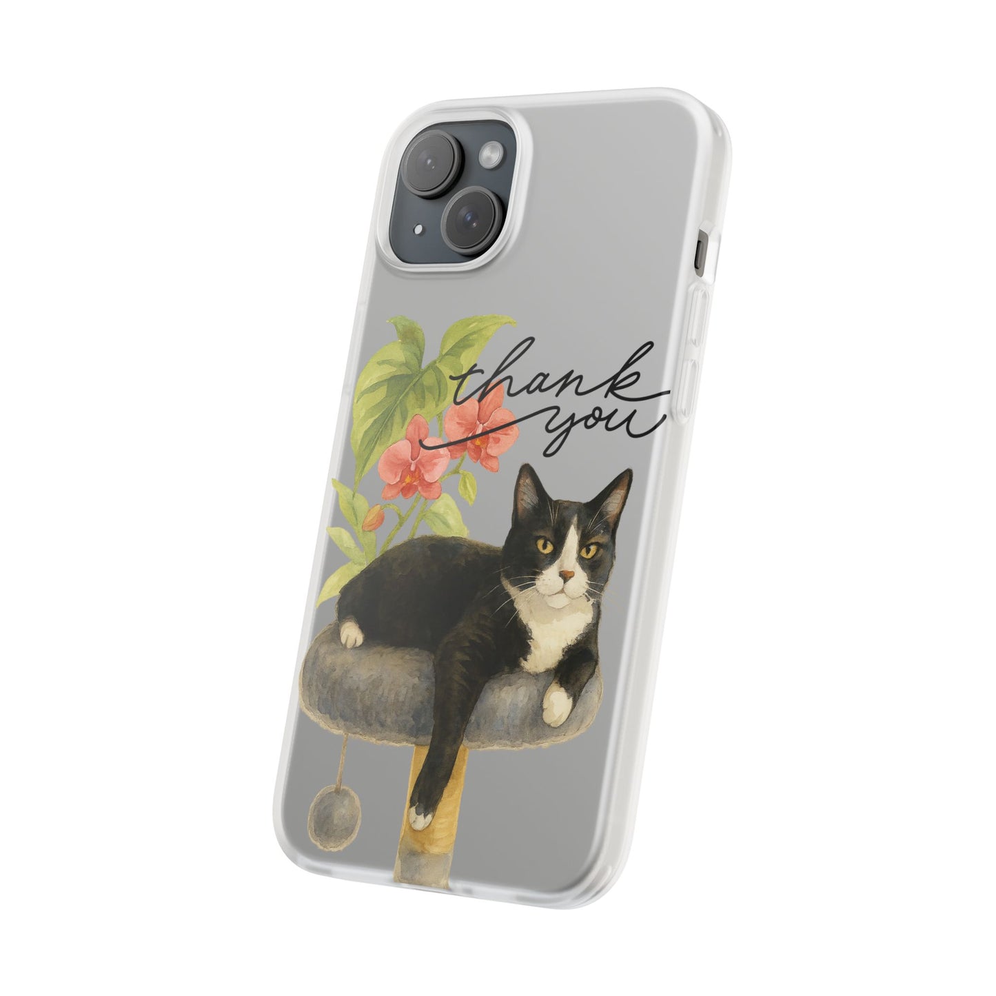 62A Cute Cat Thank You Phone Case – Flexible Matte TPU Slim Cover for iPhone & Android Gift