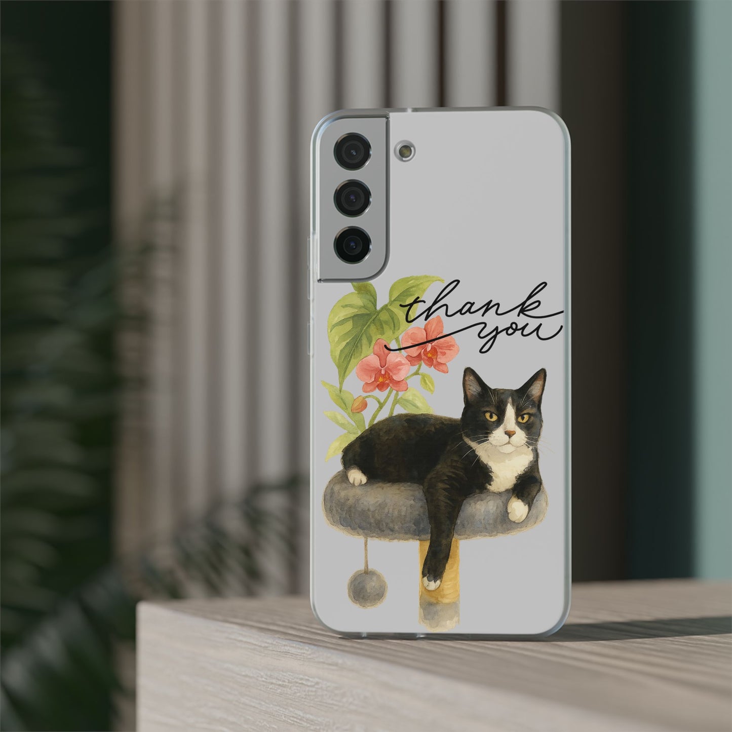 62A Cute Cat Thank You Phone Case – Flexible Matte TPU Slim Cover for iPhone & Android Gift