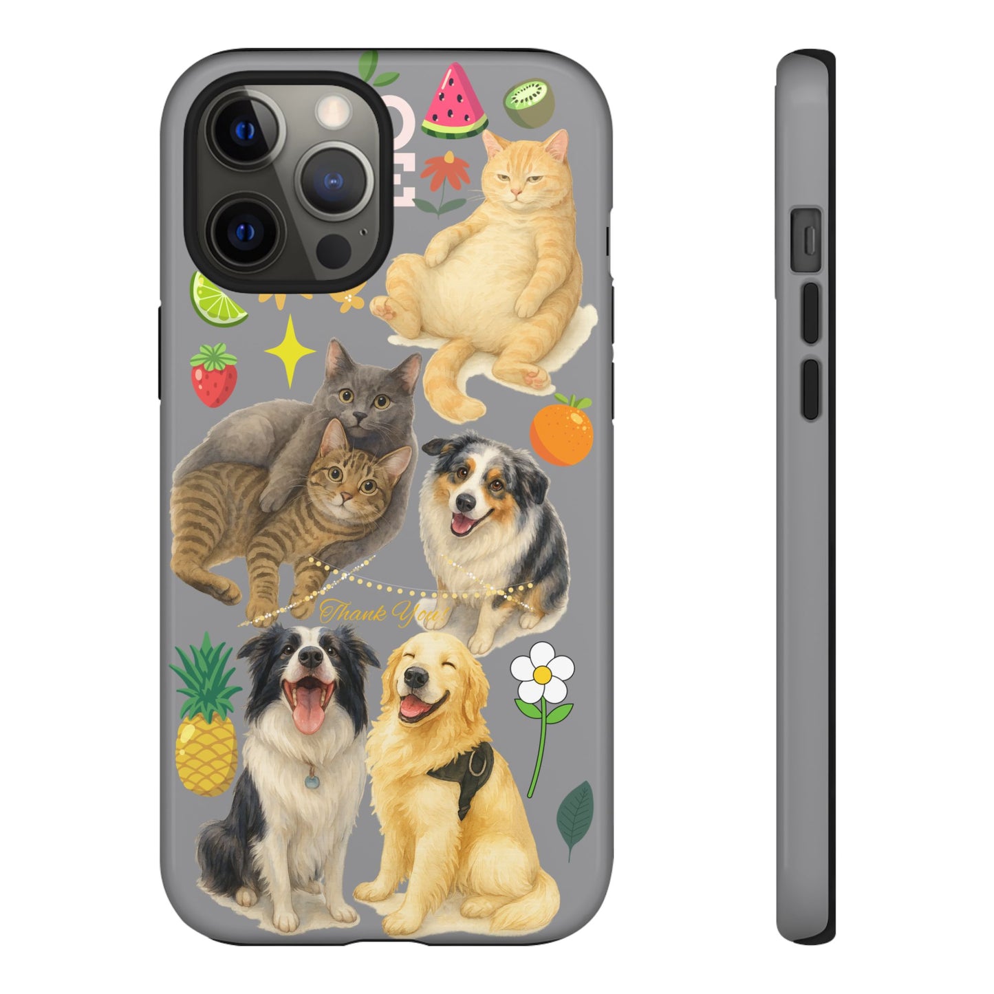60A-3 Dog and Cat Printed Dual-Layer Phone Case In Grey – Glossy or Matte Finish – iPhone & Android Compatible