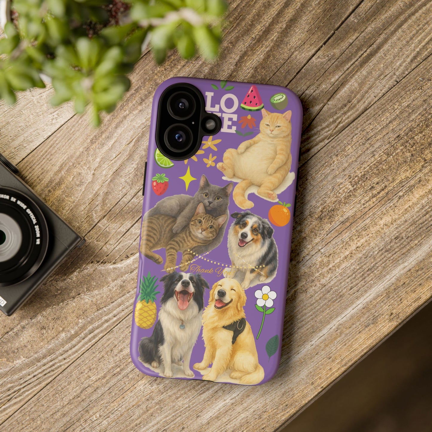 60A-4 Dog and Cat Printed Dual-Layer Phone Case In Purple – Glossy or Matte Finish – iPhone & Android Compatible