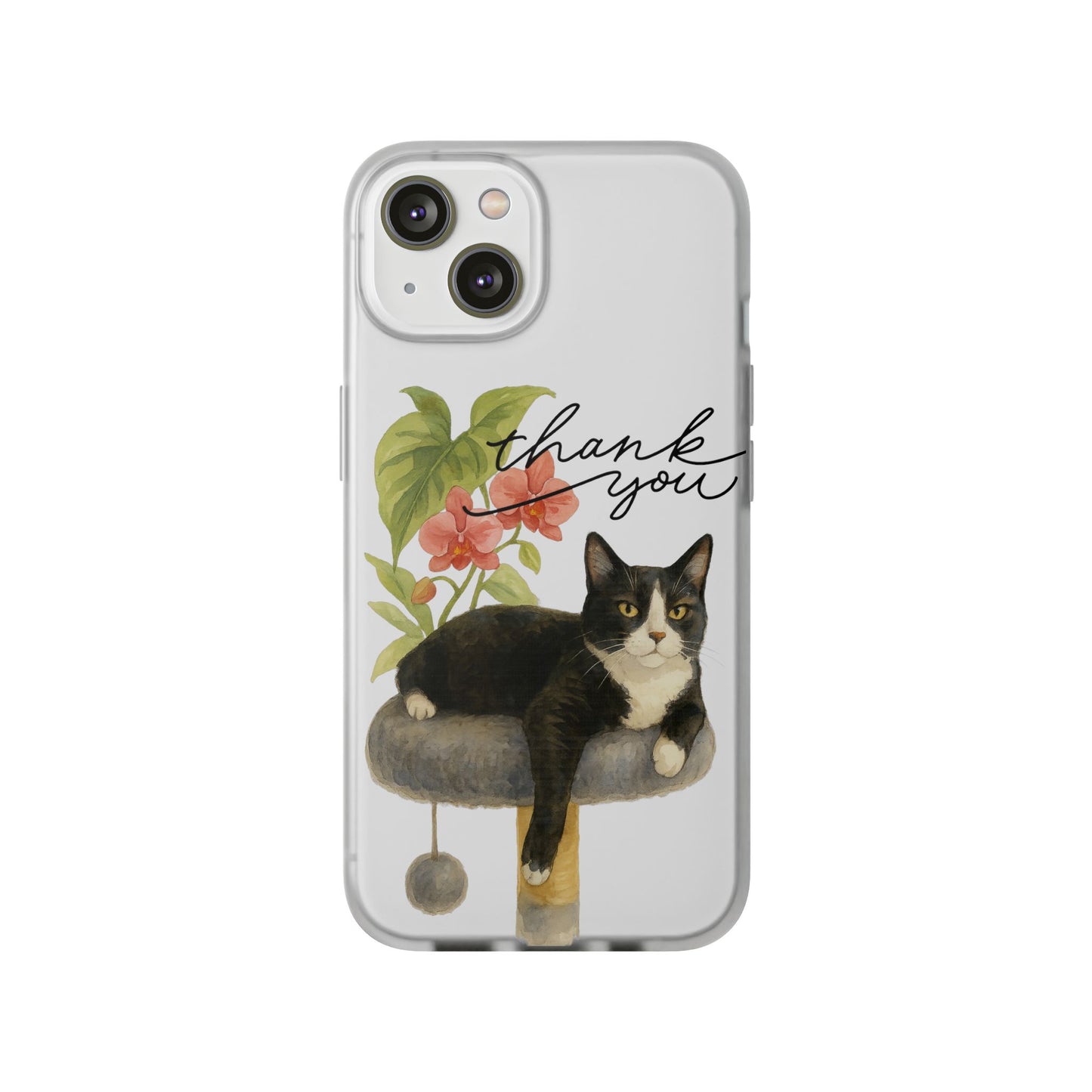 62A Cute Cat Thank You Phone Case – Flexible Matte TPU Slim Cover for iPhone & Android Gift