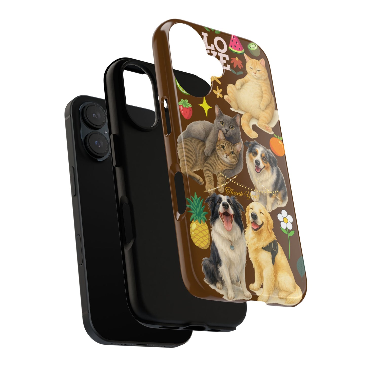 60A-11 Dog and Cat Printed Dual-Layer Phone Case In Dark Brown – Glossy or Matte Finish – iPhone & Android Compatible