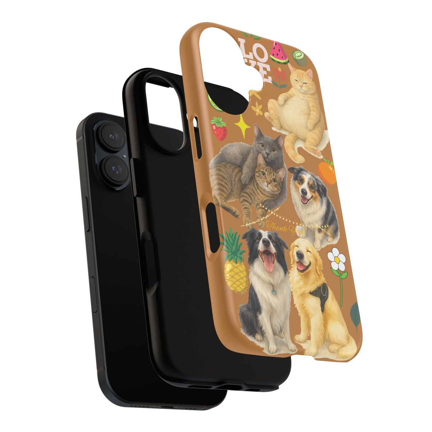 60A-9 Dog and Cat Printed Dual-Layer Phone Case In Light Brown – Glossy or Matte Finish – iPhone & Android Compatible