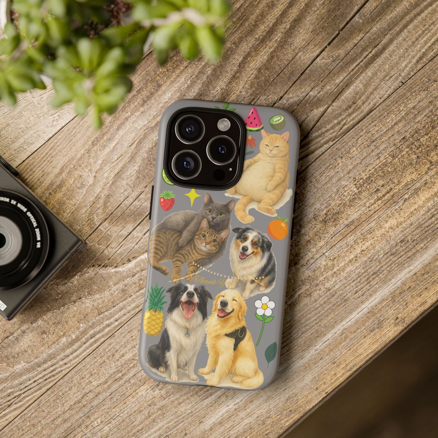 60A-3 Dog and Cat Printed Dual-Layer Phone Case In Grey – Glossy or Matte Finish – iPhone & Android Compatible