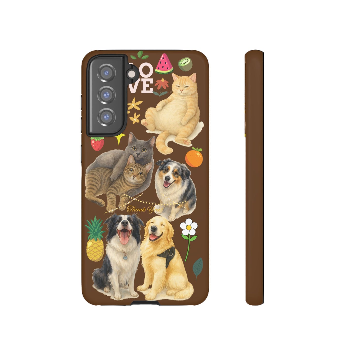 60A-11 Dog and Cat Printed Dual-Layer Phone Case In Dark Brown – Glossy or Matte Finish – iPhone & Android Compatible