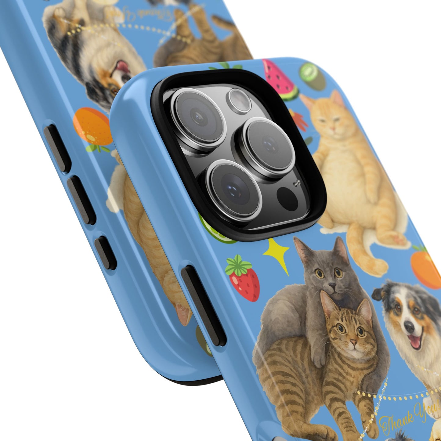 60A-1 Dog and Cat Printed Dual-Layer Phone Case In Blue – Glossy or Matte Finish – iPhone & Android Compatible