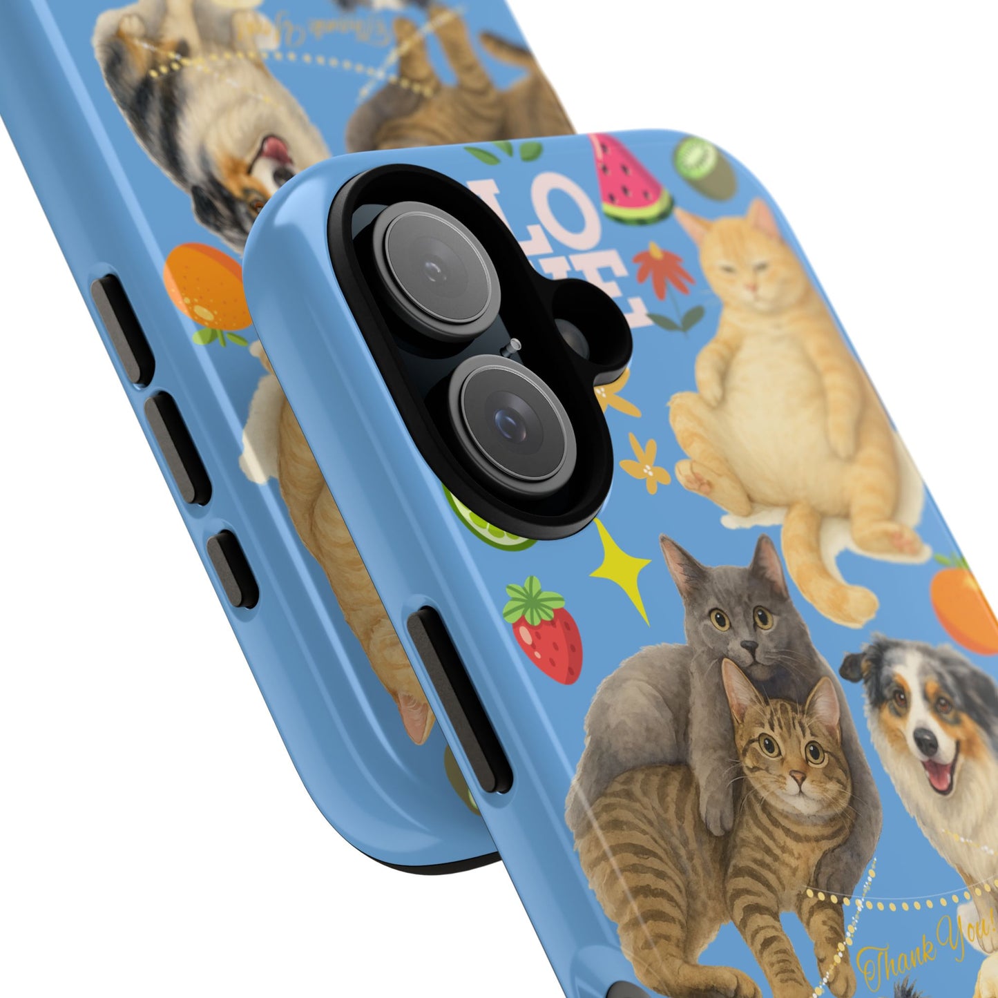 60A-1 Dog and Cat Printed Dual-Layer Phone Case In Blue – Glossy or Matte Finish – iPhone & Android Compatible