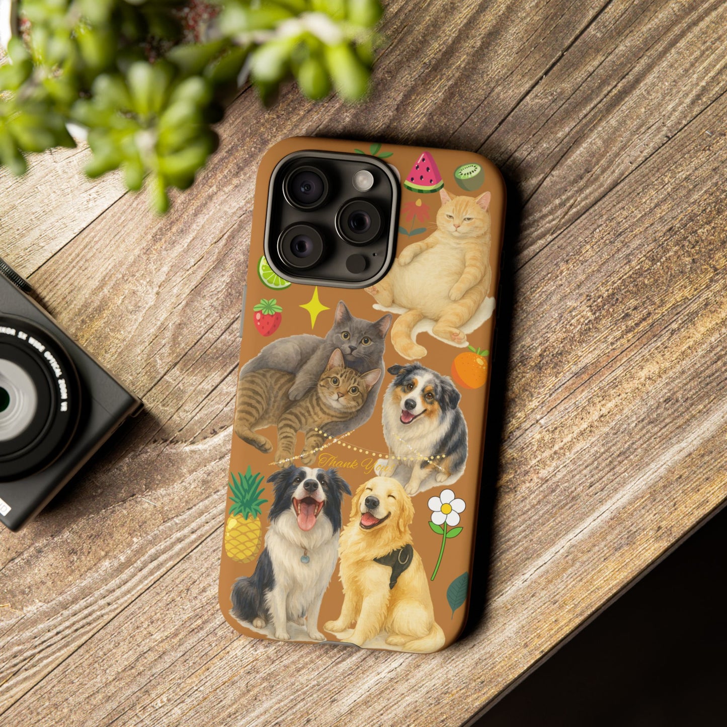 60A-9 Dog and Cat Printed Dual-Layer Phone Case In Light Brown – Glossy or Matte Finish – iPhone & Android Compatible