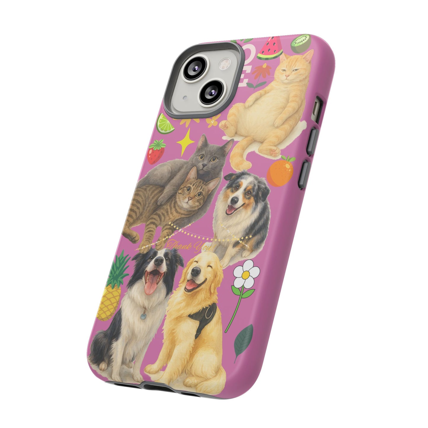 60A-2 Dog and Cat Printed Dual-Layer Phone Case In Pink – Glossy or Matte Finish – iPhone & Android Compatible