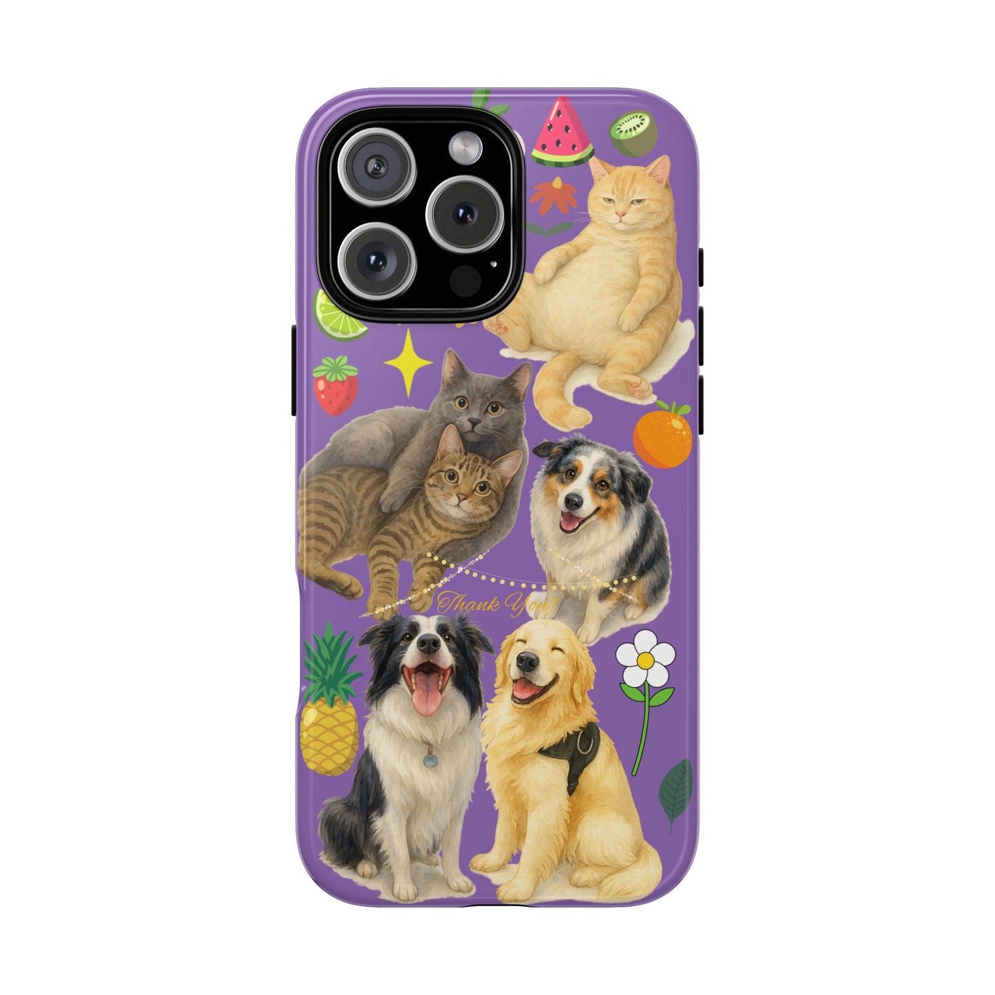 60A-4 Dog and Cat Printed Dual-Layer Phone Case In Purple – Glossy or Matte Finish – iPhone & Android Compatible