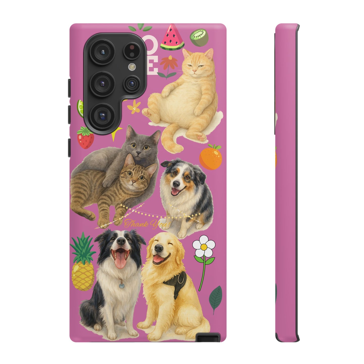60A-2 Dog and Cat Printed Dual-Layer Phone Case In Pink – Glossy or Matte Finish – iPhone & Android Compatible