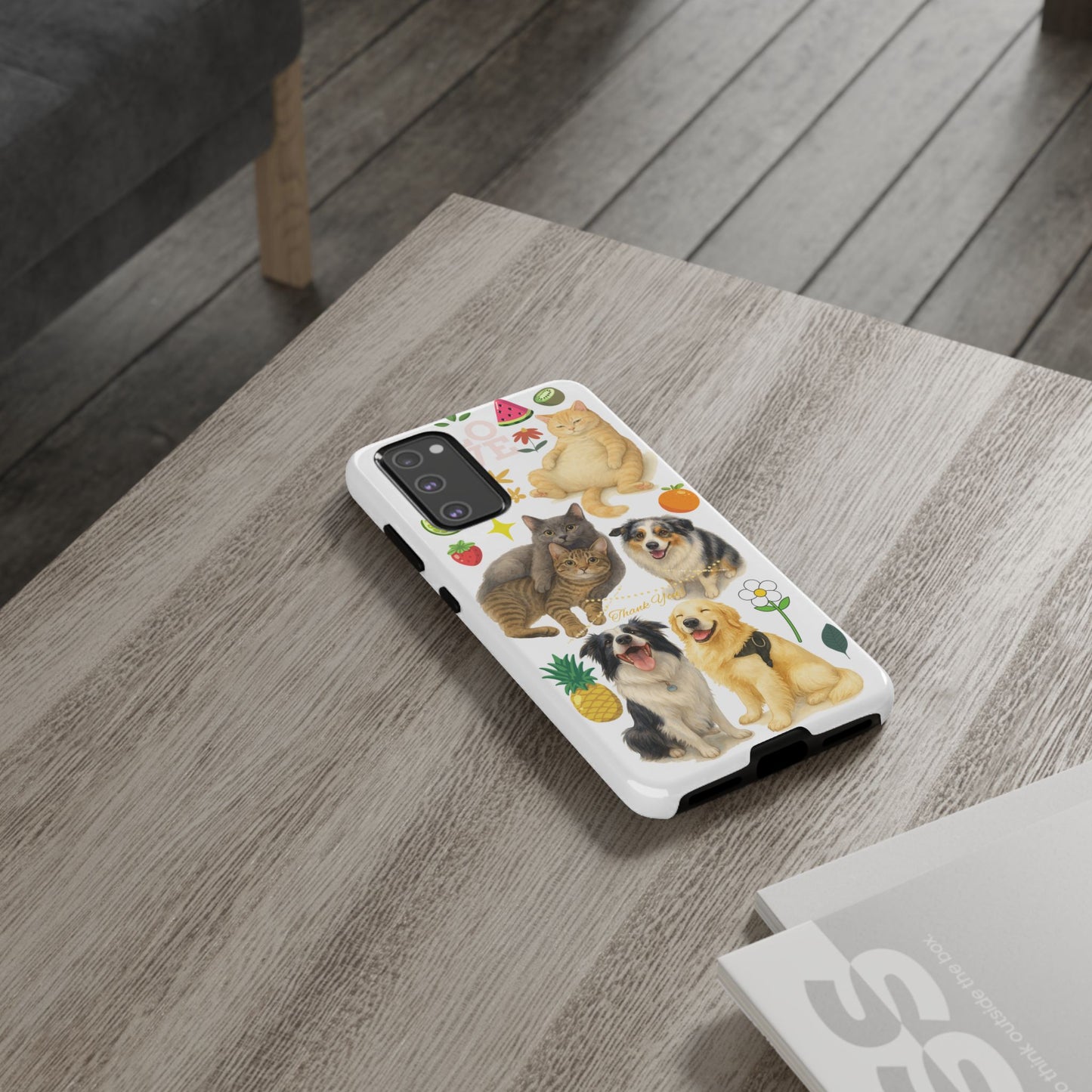 60A Dog and Cat Printed Dual-Layer Phone Case In White – Glossy or Matte Finish – iPhone & Android Compatible