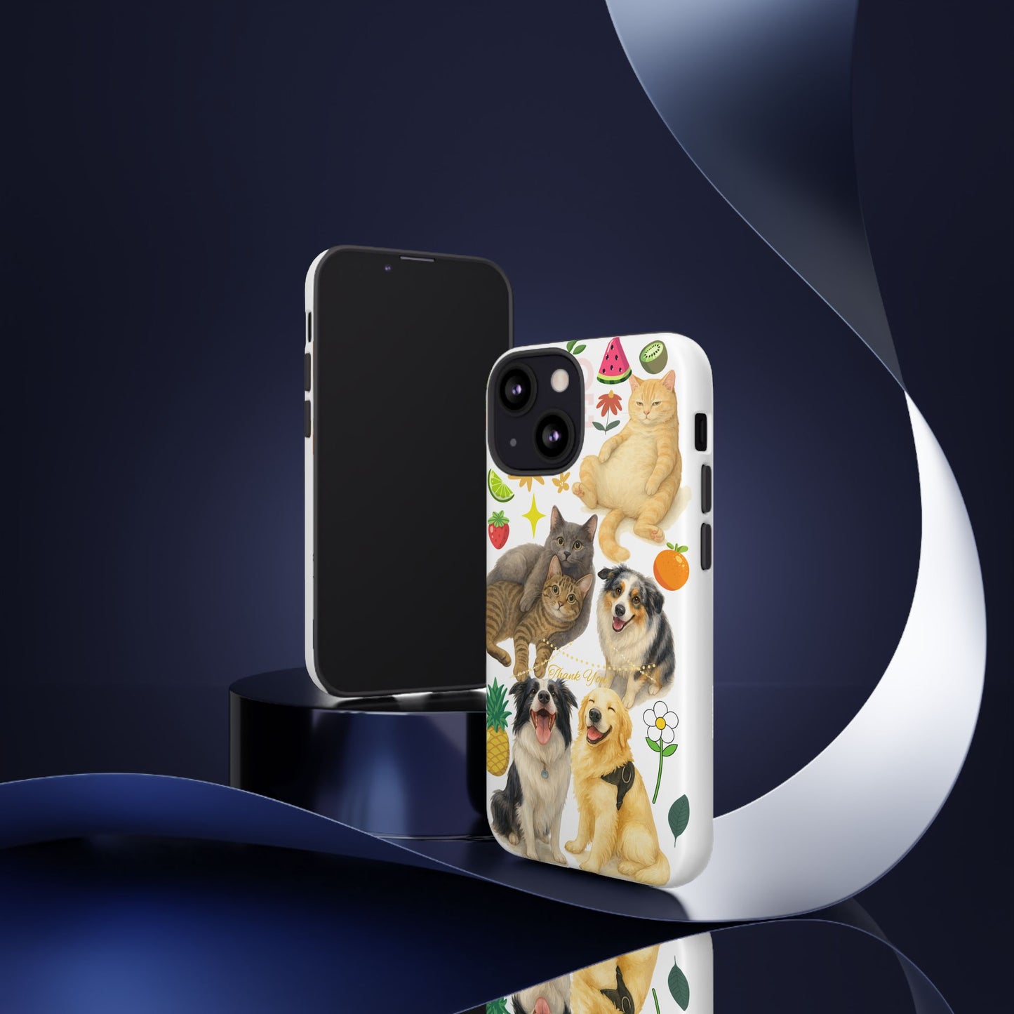 60A Dog and Cat Printed Dual-Layer Phone Case In White – Glossy or Matte Finish – iPhone & Android Compatible