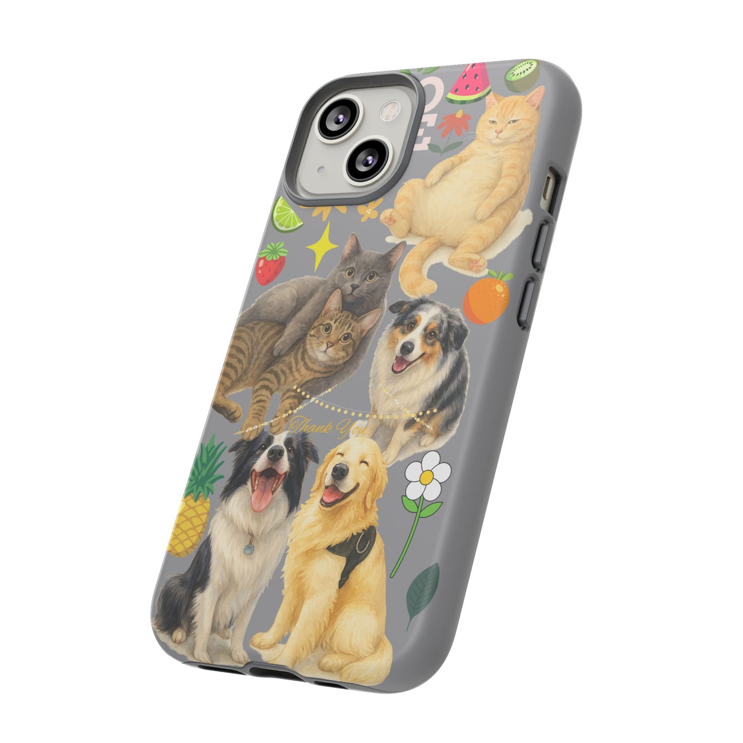 60A-3 Dog and Cat Printed Dual-Layer Phone Case In Grey – Glossy or Matte Finish – iPhone & Android Compatible