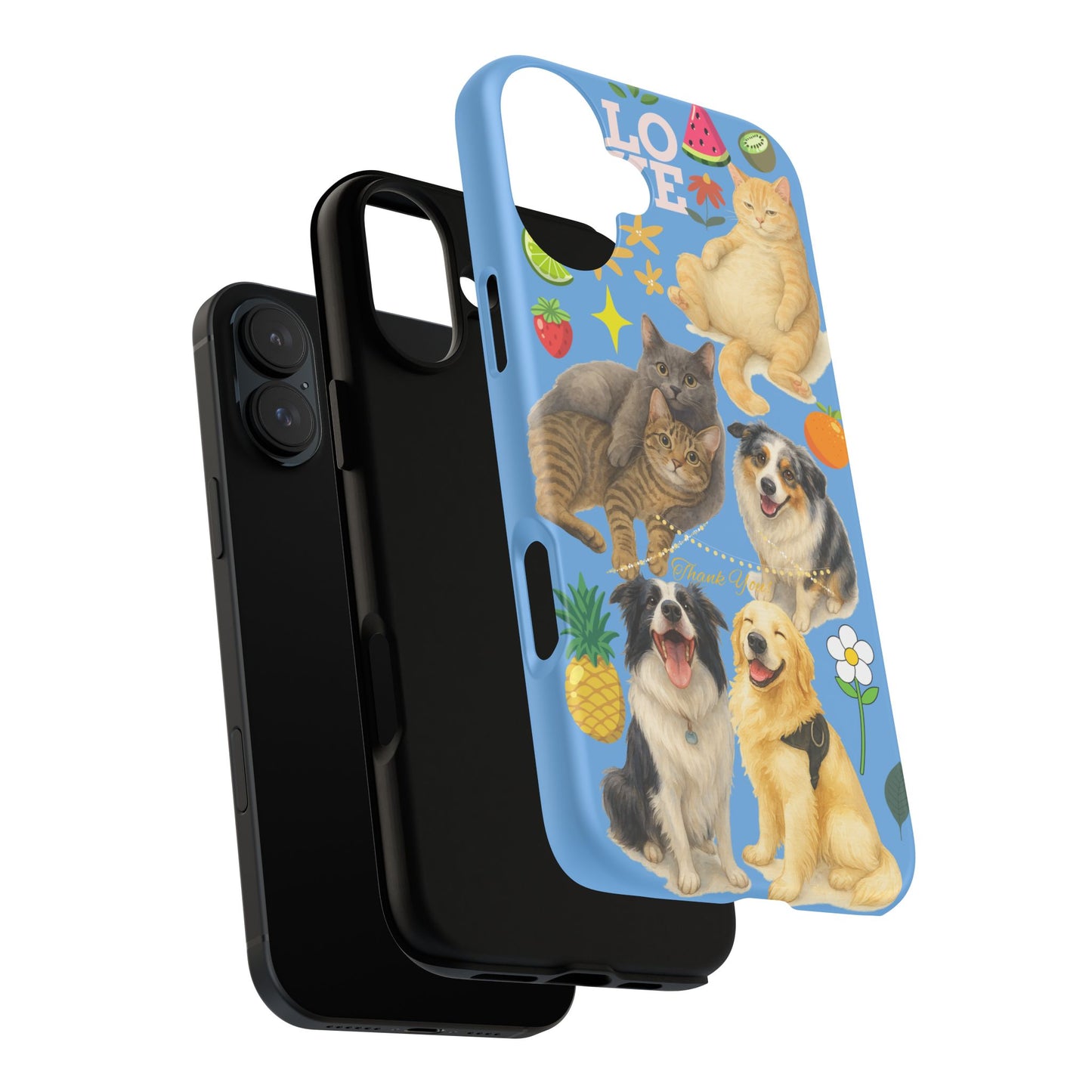 60A-1 Dog and Cat Printed Dual-Layer Phone Case In Blue – Glossy or Matte Finish – iPhone & Android Compatible