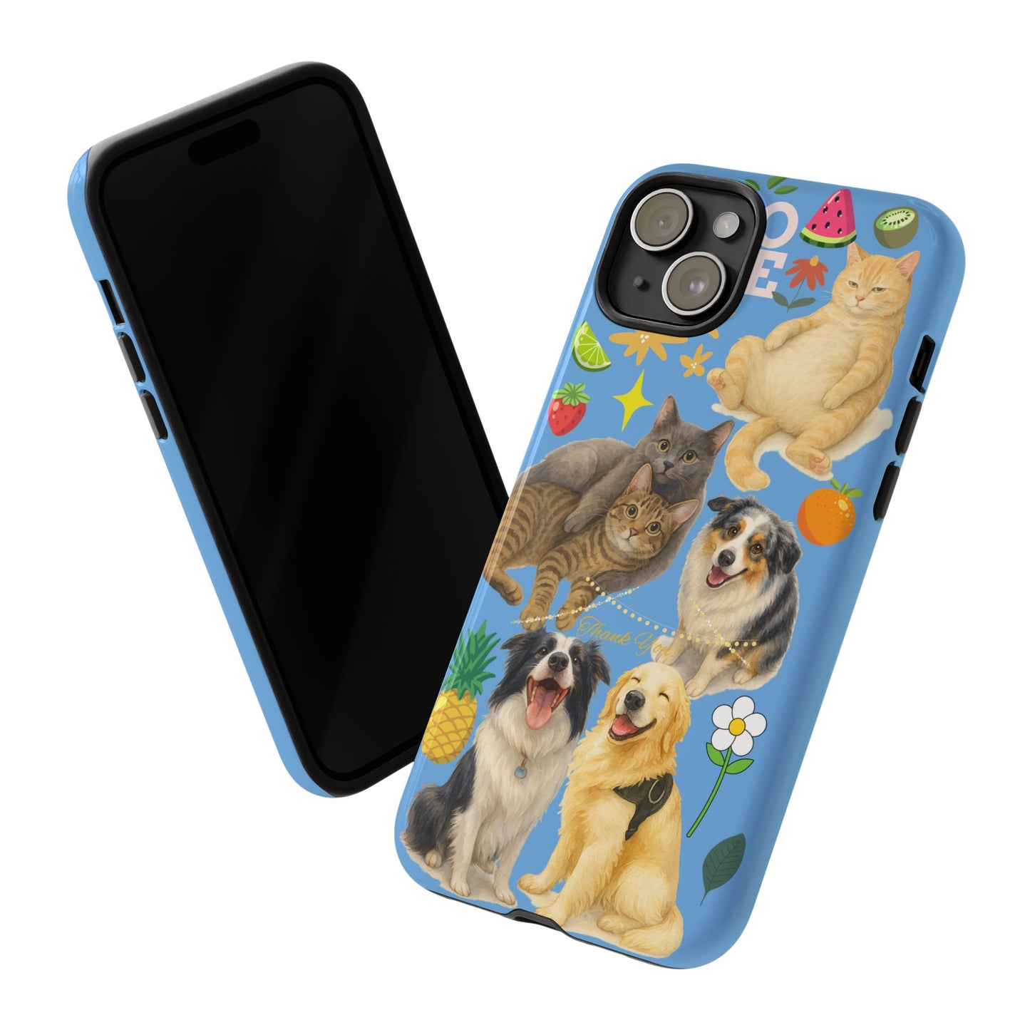 60A-1 Dog and Cat Printed Dual-Layer Phone Case In Blue – Glossy or Matte Finish – iPhone & Android Compatible