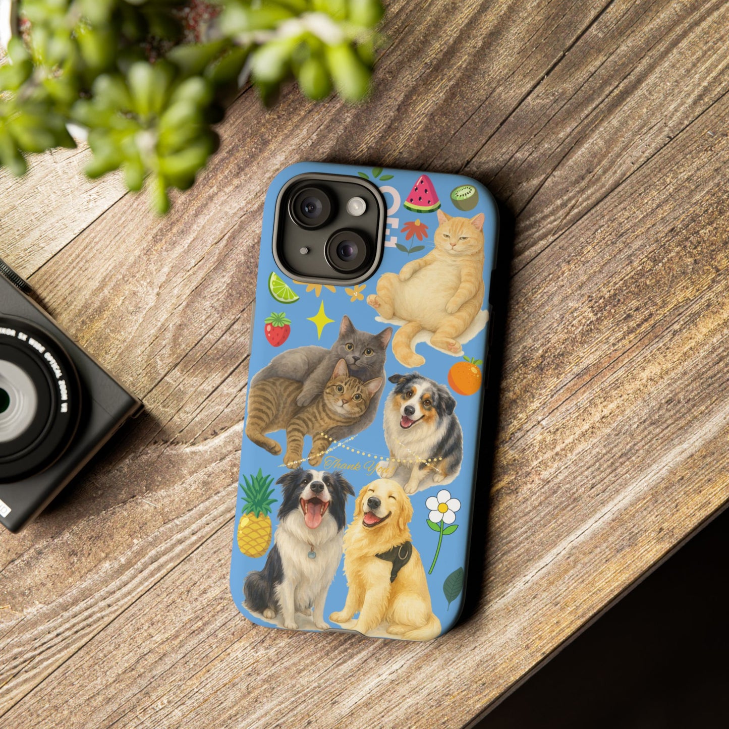 60A-1 Dog and Cat Printed Dual-Layer Phone Case In Blue – Glossy or Matte Finish – iPhone & Android Compatible