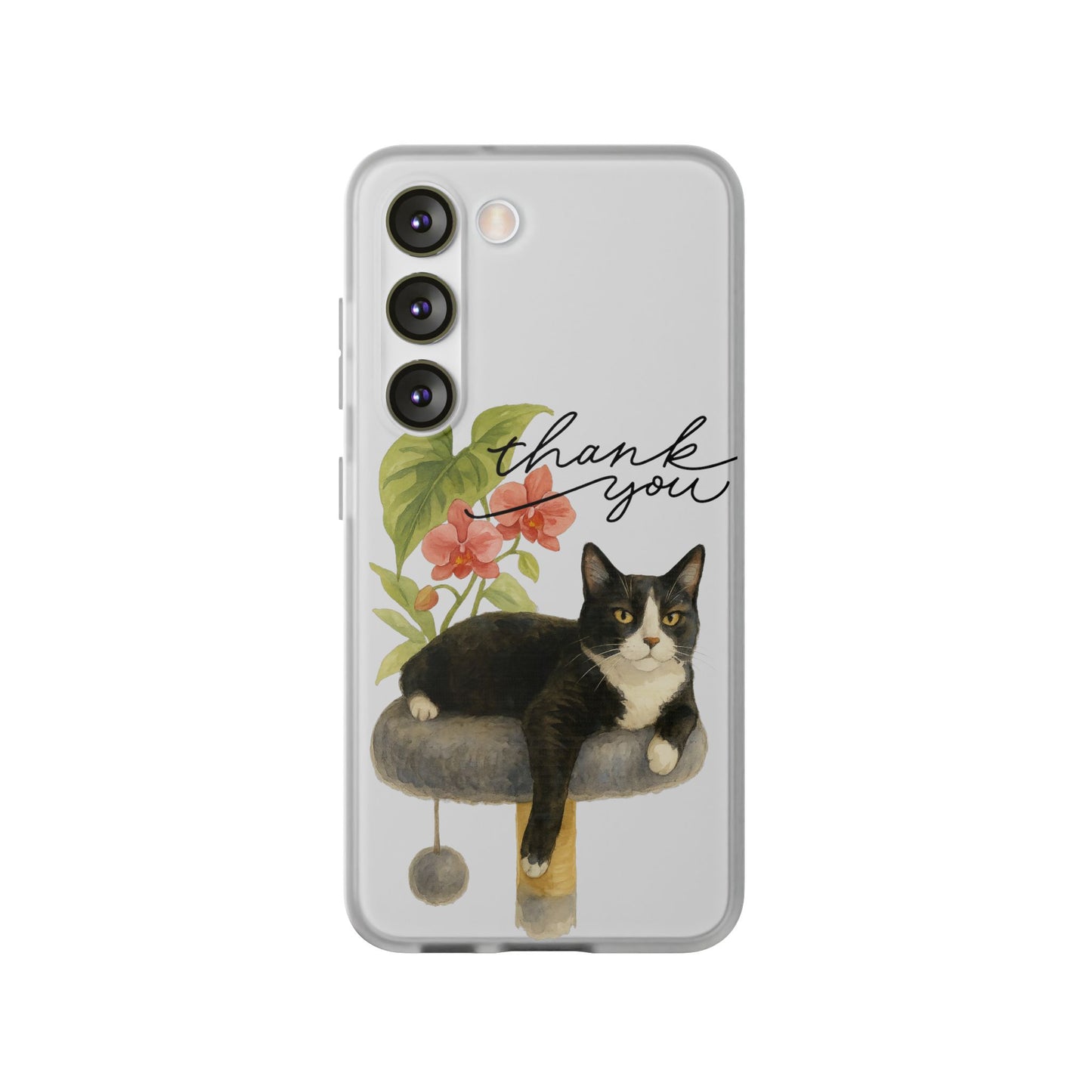 62A Cute Cat Thank You Phone Case – Flexible Matte TPU Slim Cover for iPhone & Android Gift
