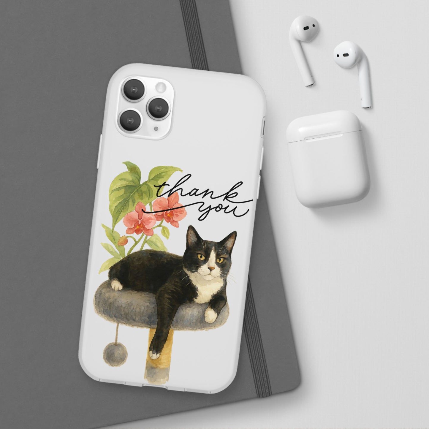 62A Cute Cat Thank You Phone Case – Flexible Matte TPU Slim Cover for iPhone & Android Gift