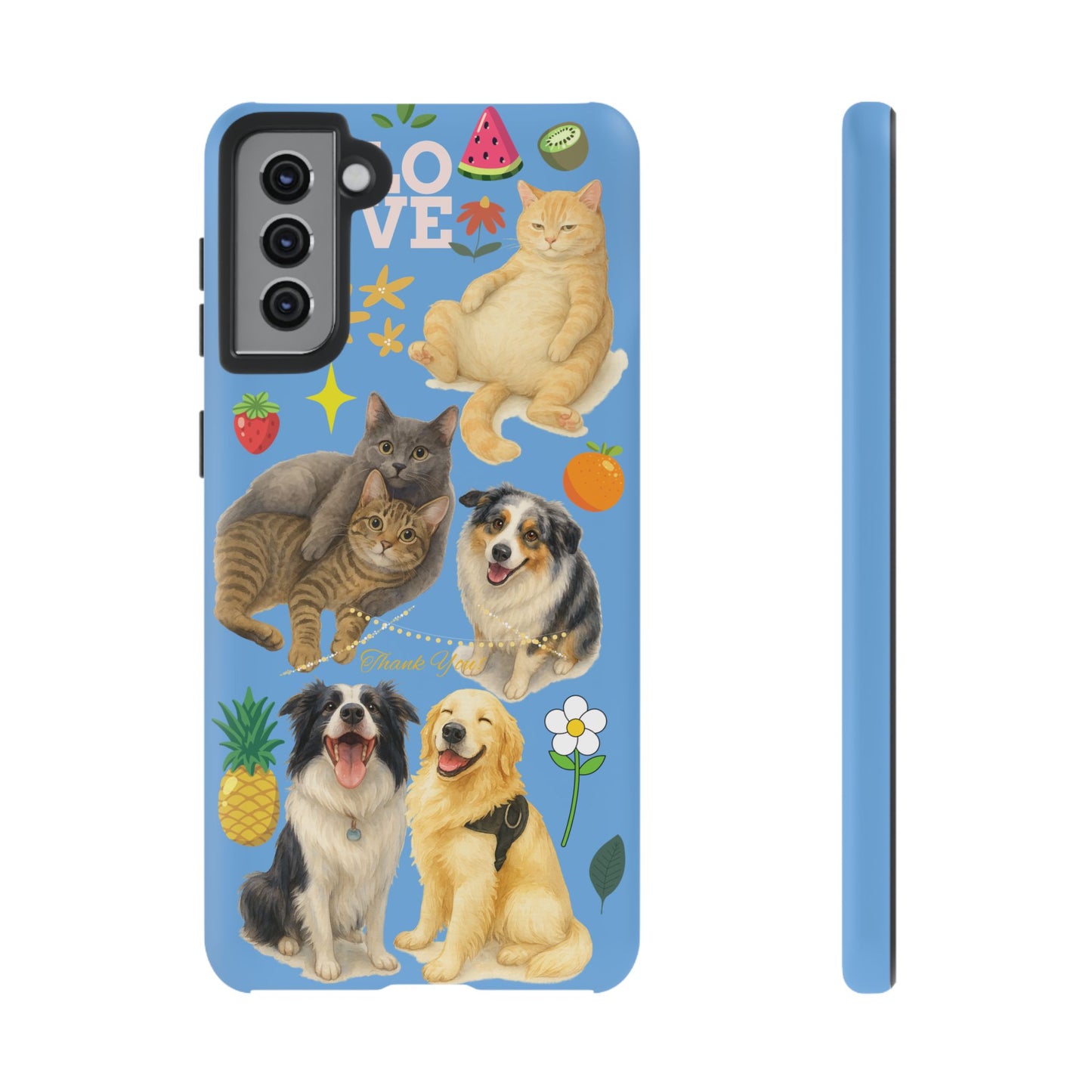 60A-1 Dog and Cat Printed Dual-Layer Phone Case In Blue – Glossy or Matte Finish – iPhone & Android Compatible