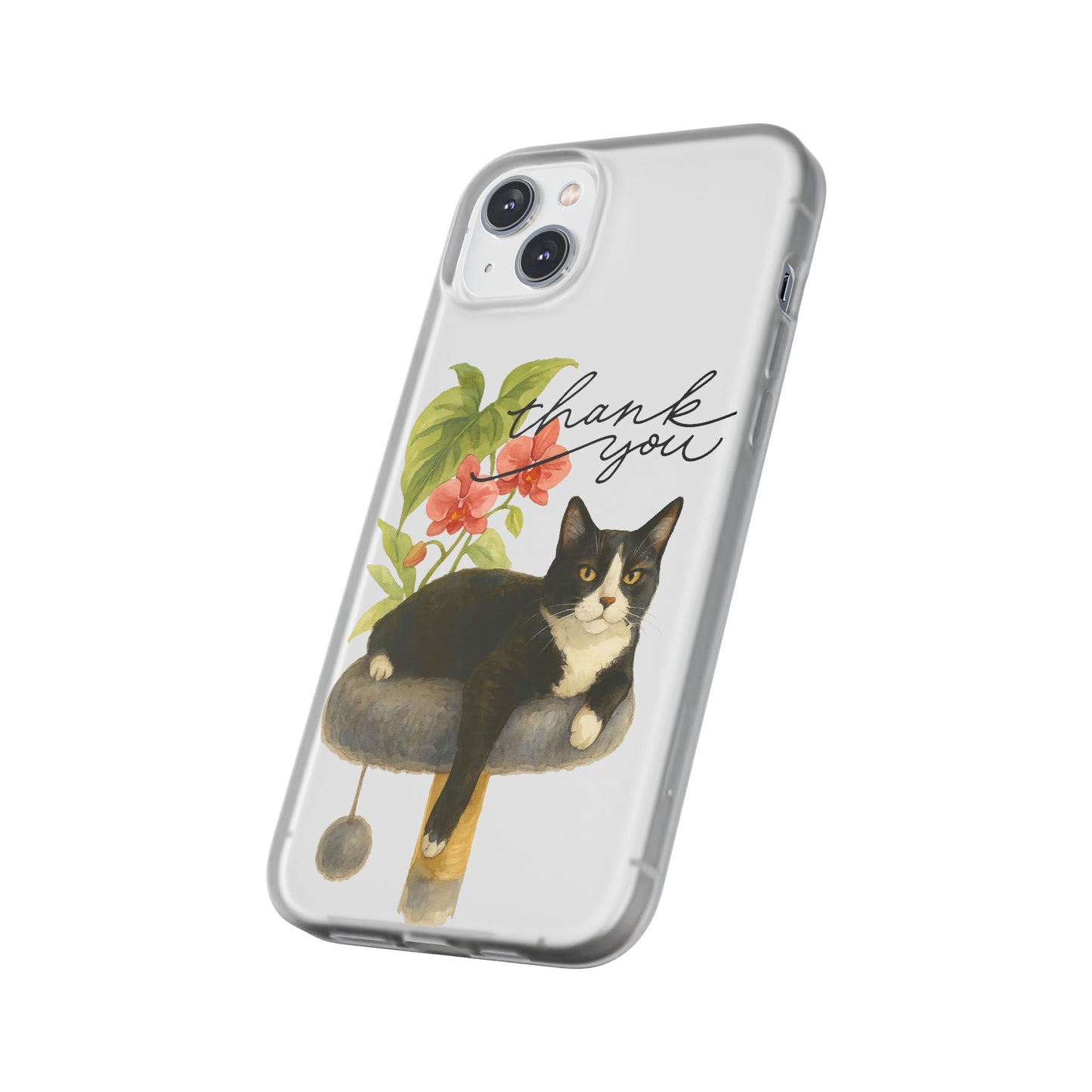 62A Cute Cat Thank You Phone Case – Flexible Matte TPU Slim Cover for iPhone & Android Gift
