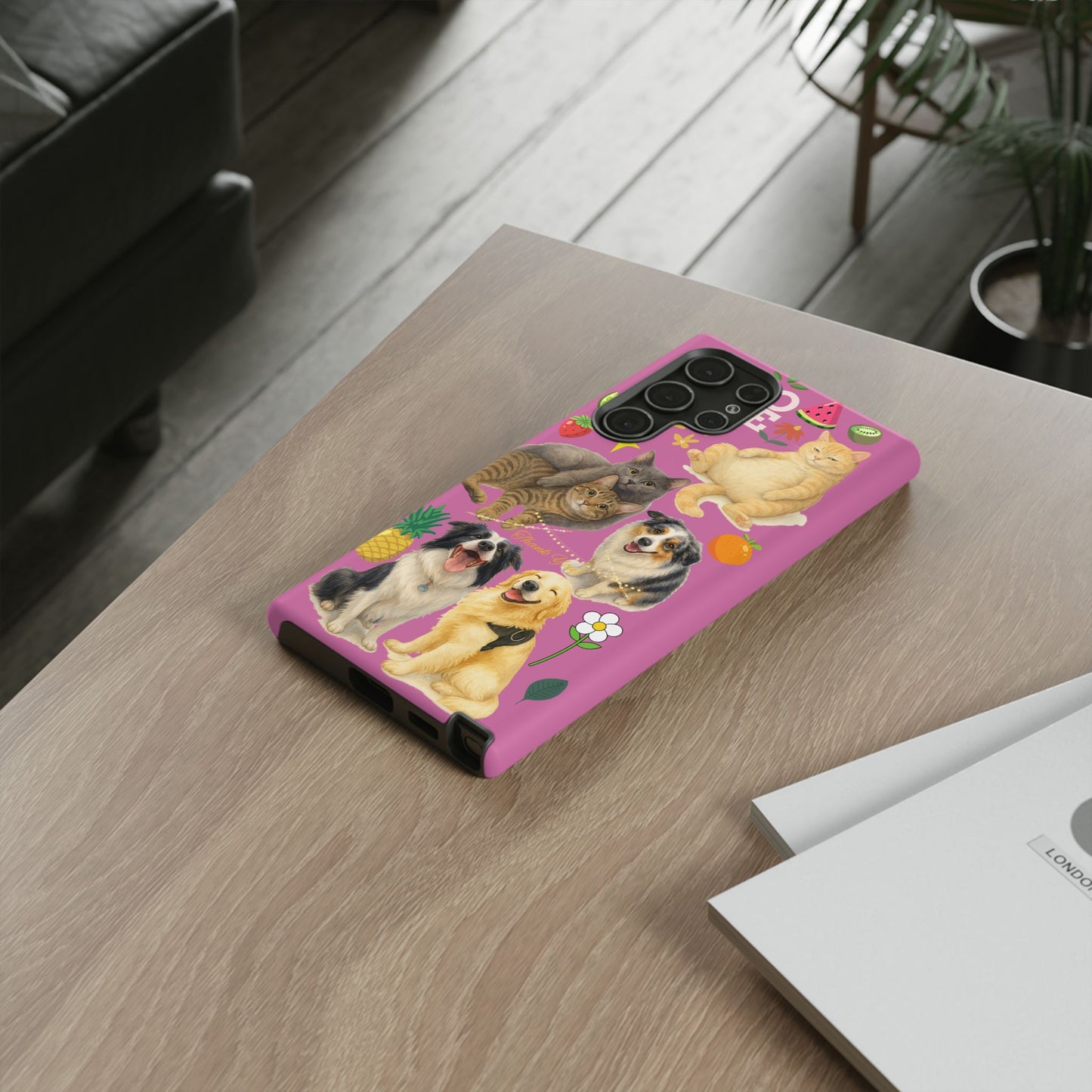 60A-2 Dog and Cat Printed Dual-Layer Phone Case In Pink – Glossy or Matte Finish – iPhone & Android Compatible