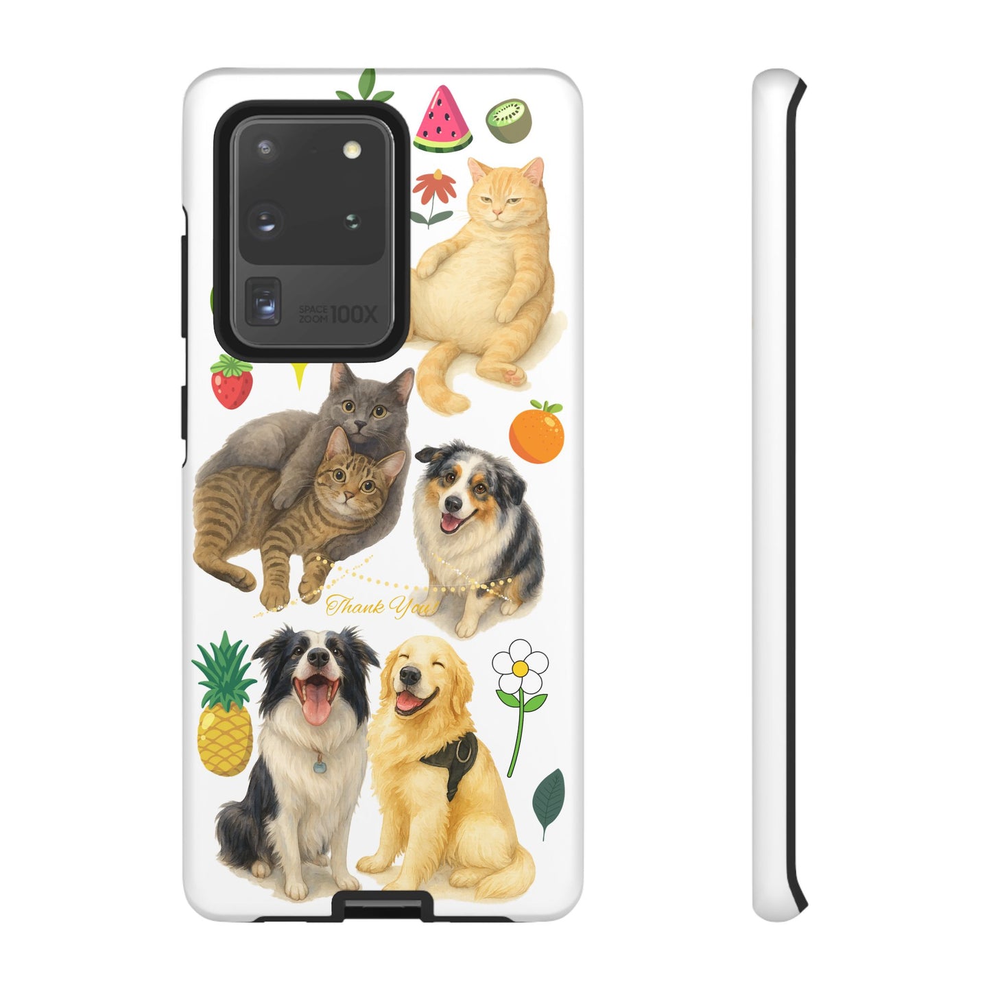 60A Dog and Cat Printed Dual-Layer Phone Case In White – Glossy or Matte Finish – iPhone & Android Compatible