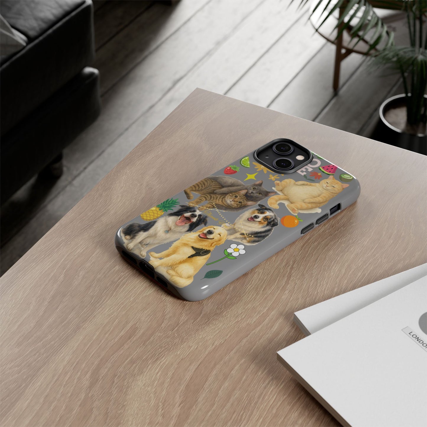 60A-3 Dog and Cat Printed Dual-Layer Phone Case In Grey – Glossy or Matte Finish – iPhone & Android Compatible