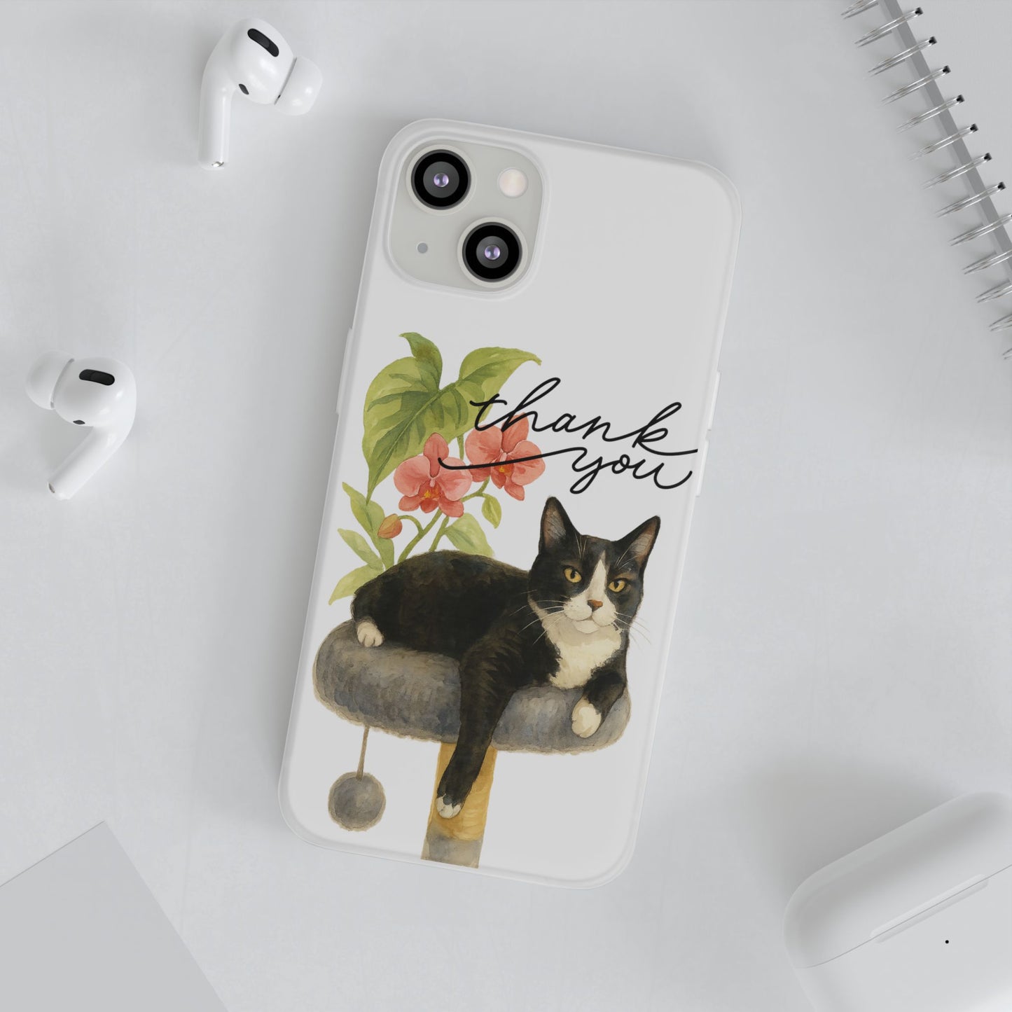 62A Cute Cat Thank You Phone Case – Flexible Matte TPU Slim Cover for iPhone & Android Gift