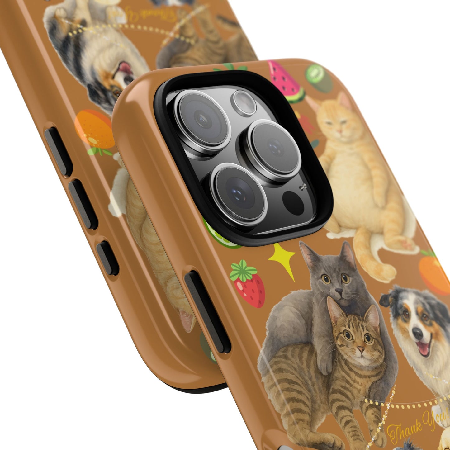 60A-9 Dog and Cat Printed Dual-Layer Phone Case In Light Brown – Glossy or Matte Finish – iPhone & Android Compatible