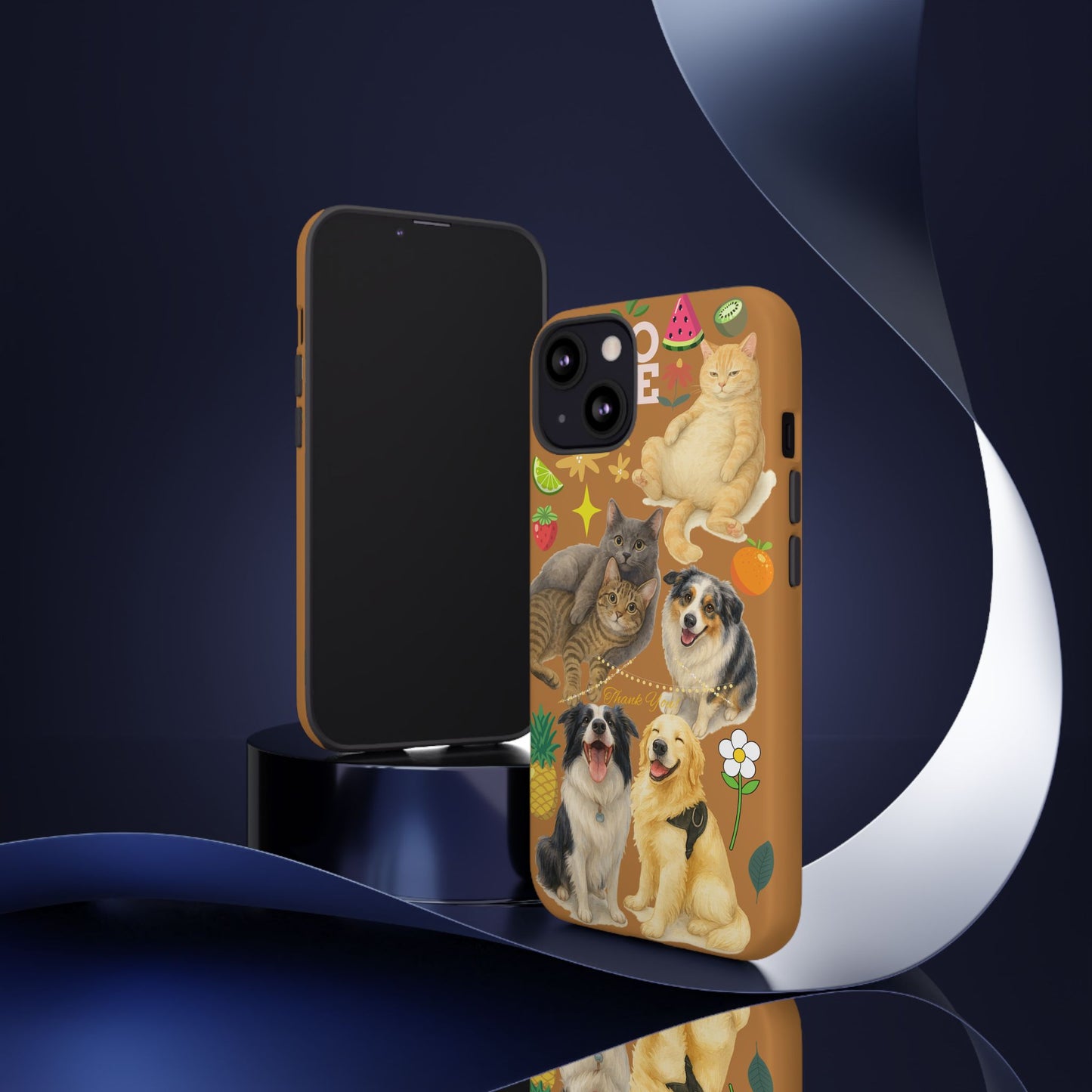 60A-9 Dog and Cat Printed Dual-Layer Phone Case In Light Brown – Glossy or Matte Finish – iPhone & Android Compatible