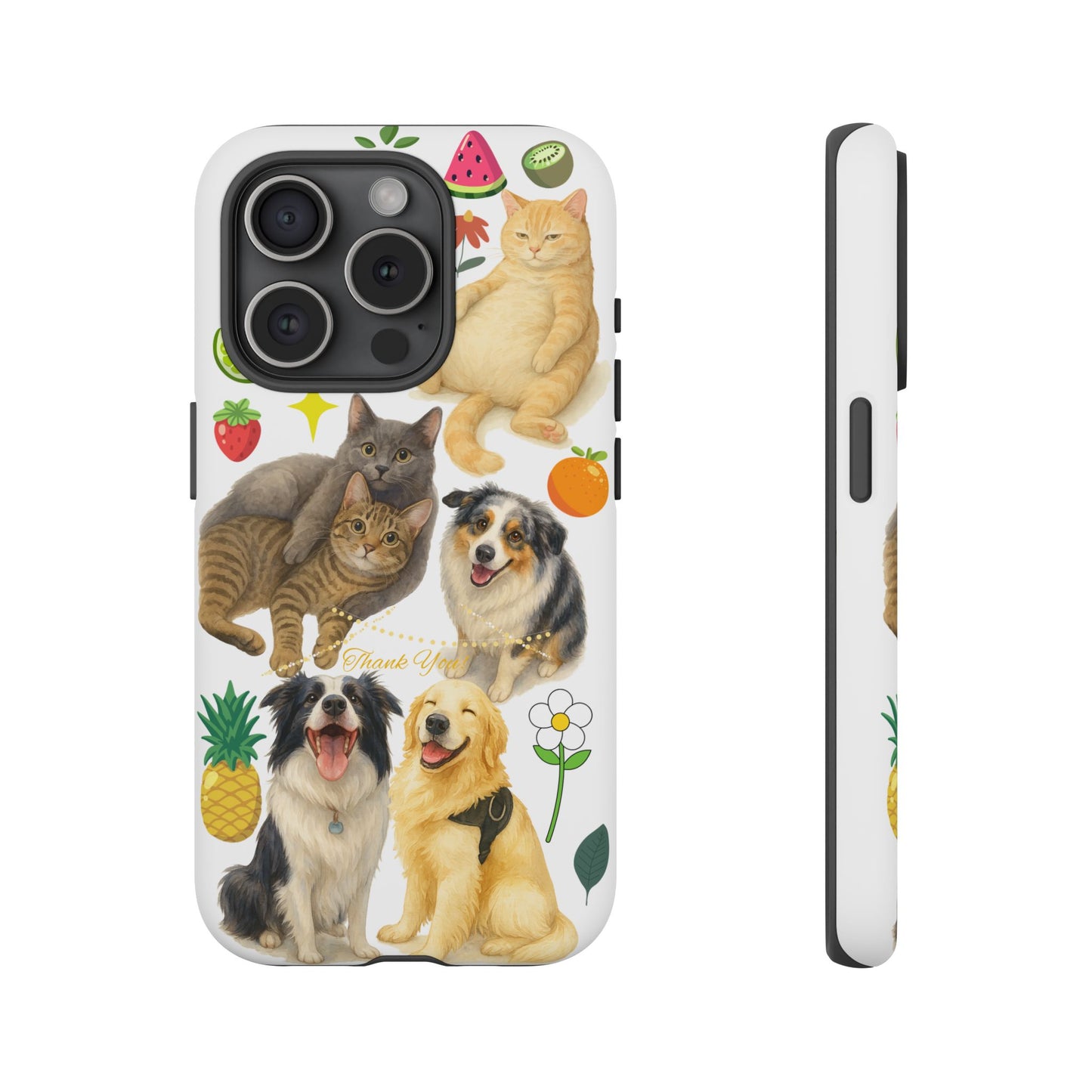 60A Dog and Cat Printed Dual-Layer Phone Case In White – Glossy or Matte Finish – iPhone & Android Compatible